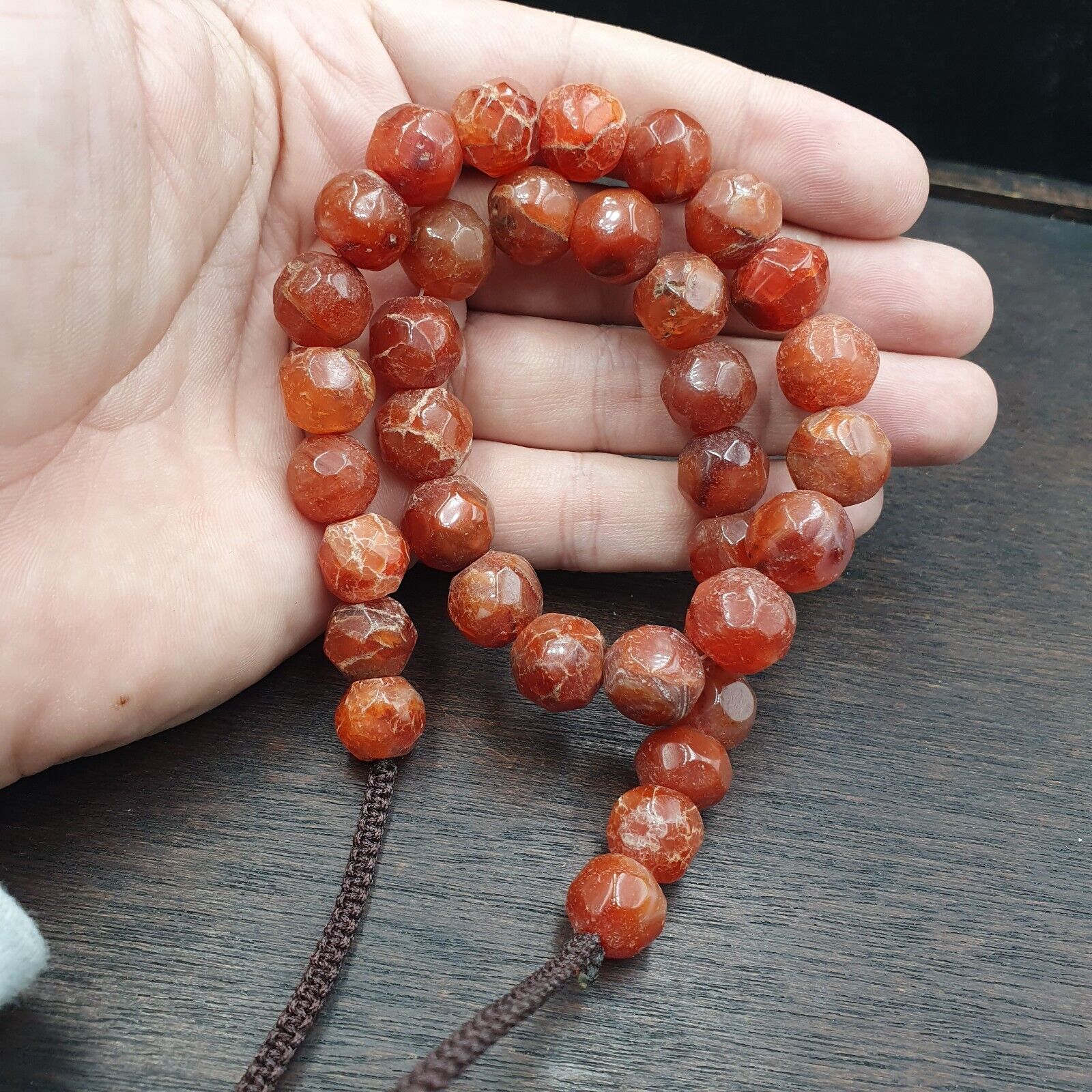 Vintage Himalayan Tibetan Carnelian Agate faceted cut Beads Necklaces #13