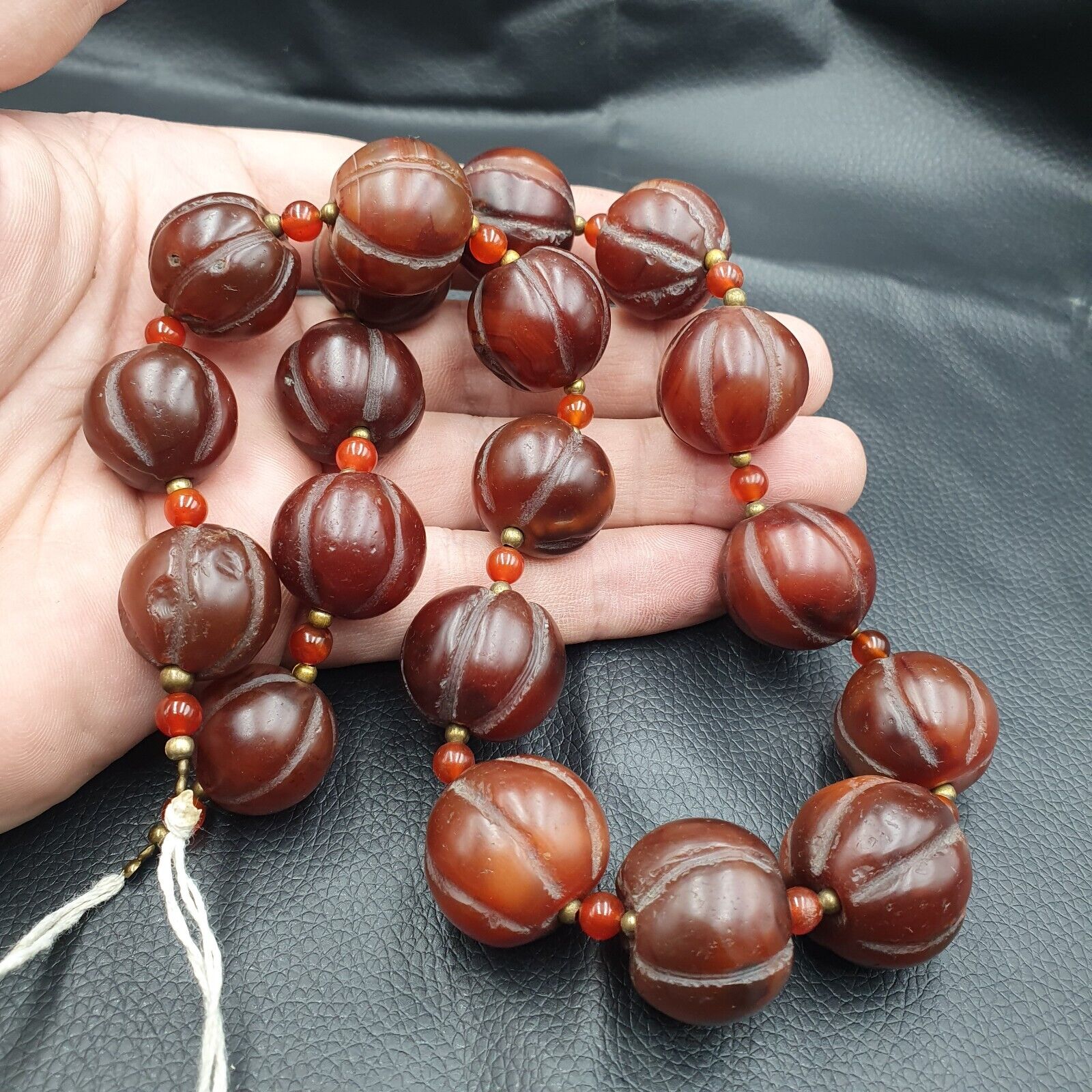Old Tibetan Carnelian Agate Beads Melon Shape Beaded necklace 20-22mm