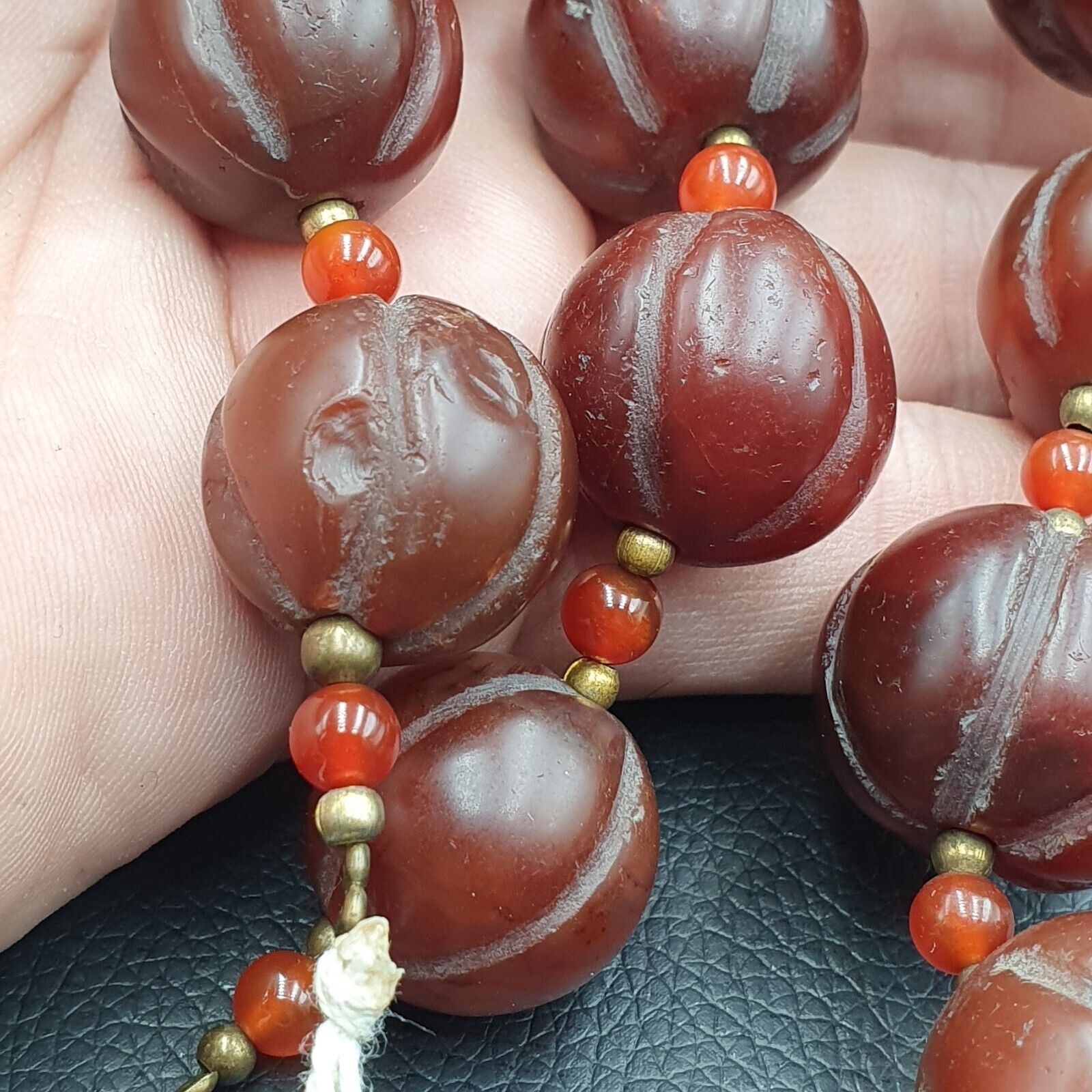 Old Tibetan Carnelian Agate Beads Melon Shape Beaded necklace 20-22mm