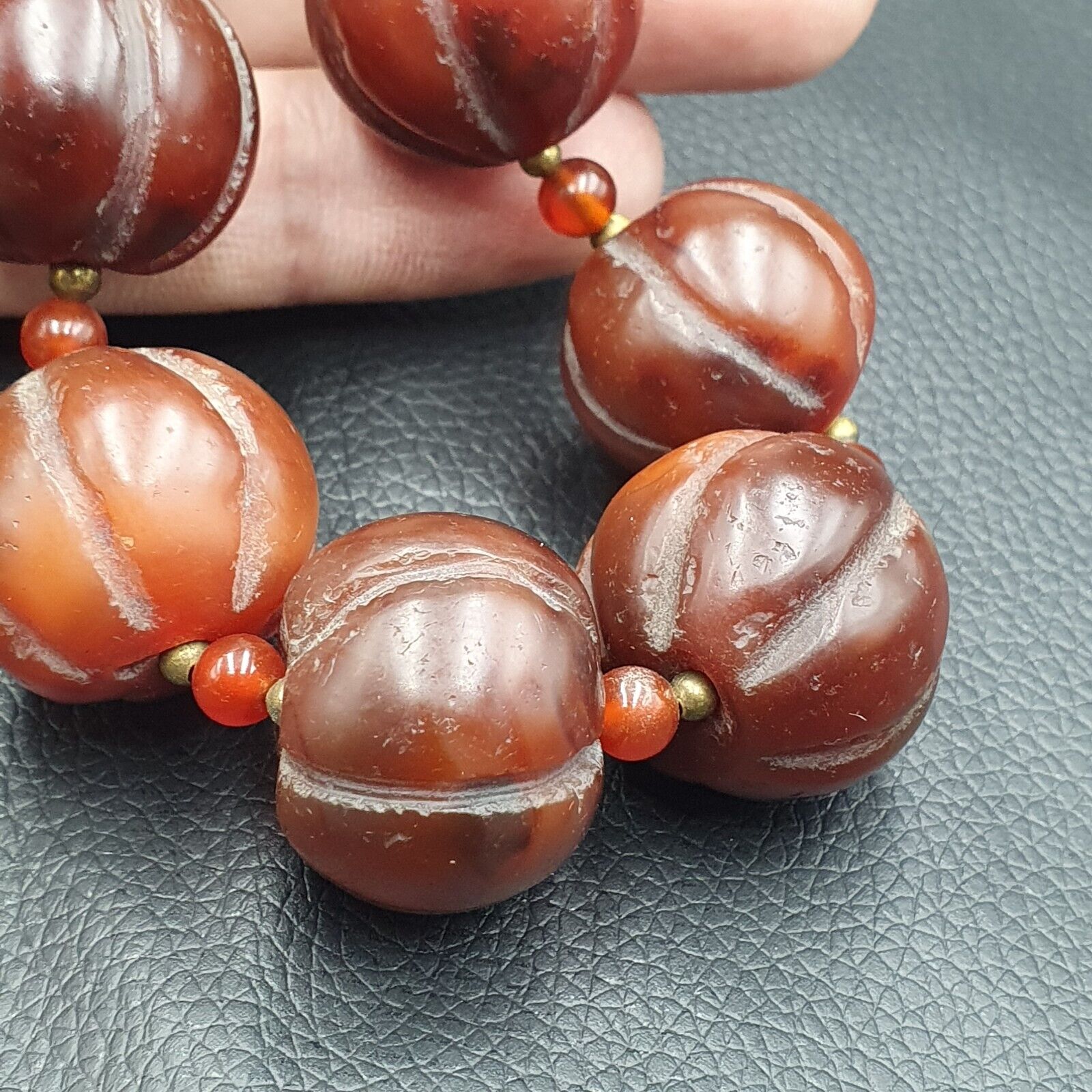 Old Tibetan Carnelian Agate Beads Melon Shape Beaded necklace 20-22mm