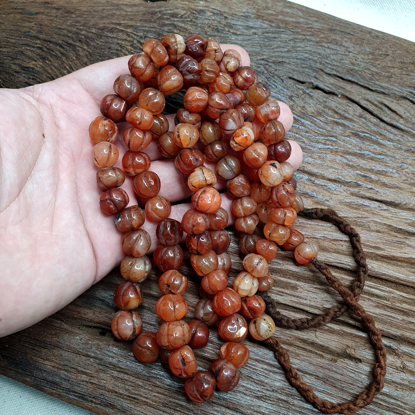 2 Vintage Himalayan Tibetan Carnelian Agate Melon Shape Beads Necklaces #12