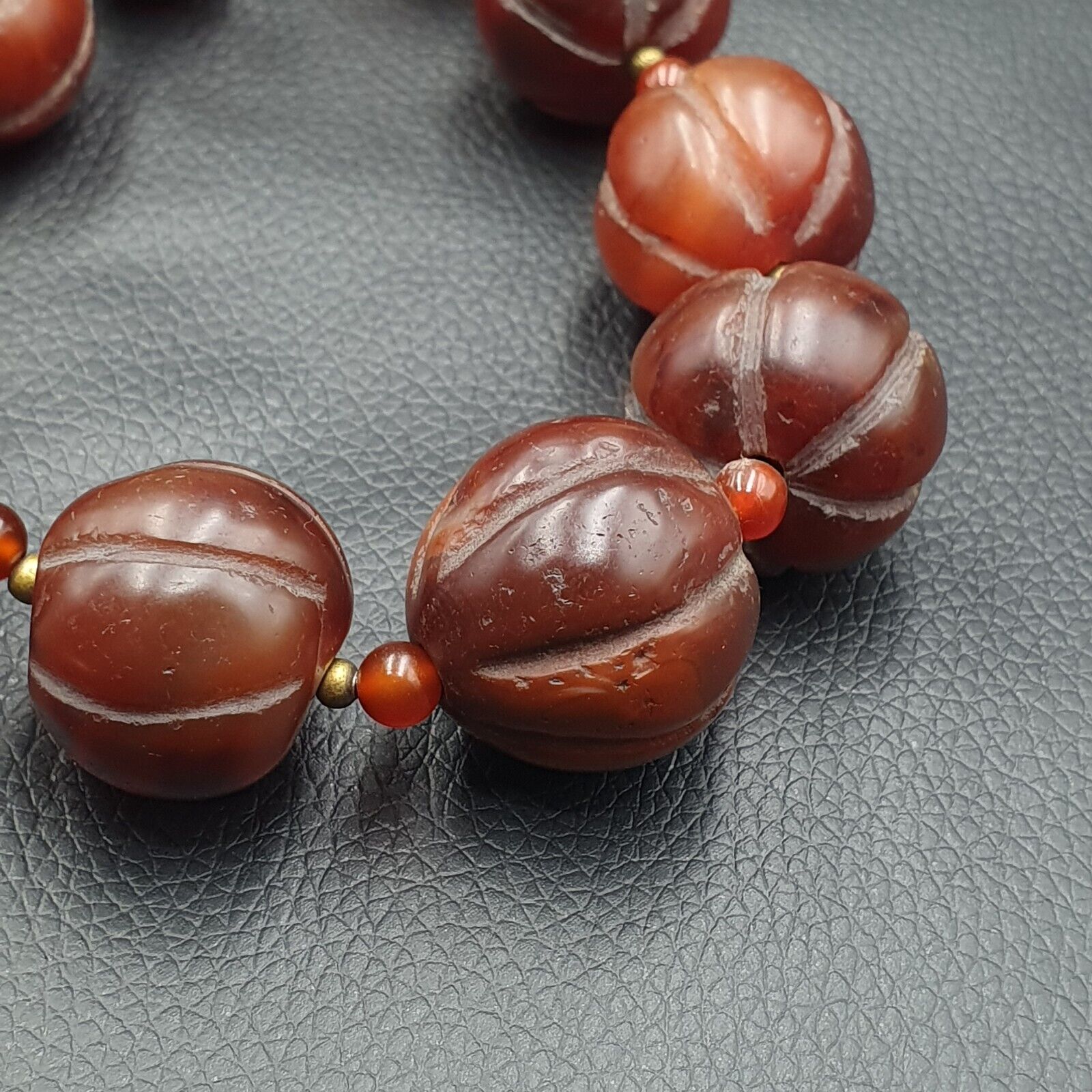 Old Tibetan Carnelian Agate Beads Melon Shape Beaded necklace 20-22mm