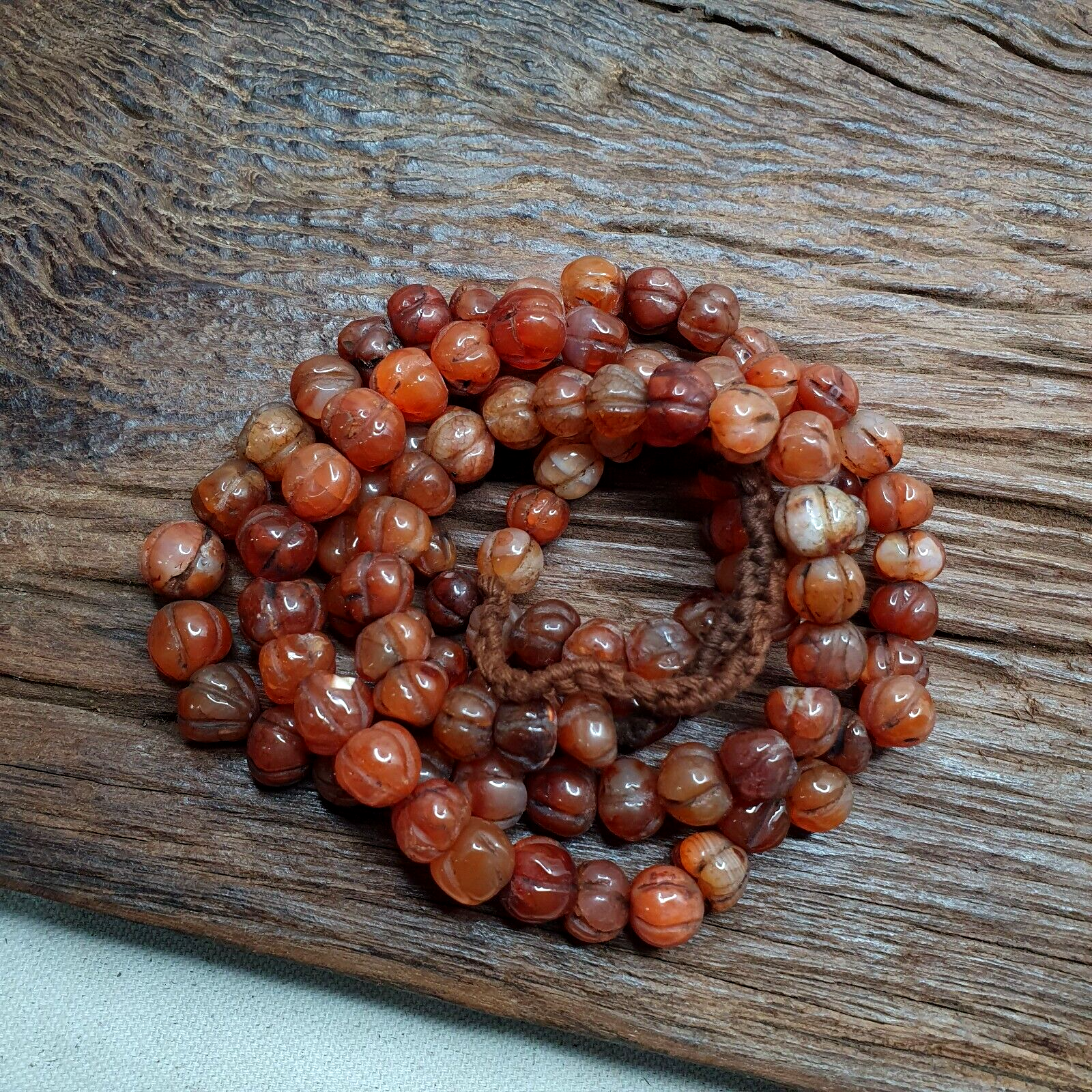 2 Vintage Himalayan Tibetan Carnelian Agate Melon Shape Beads Necklaces #12