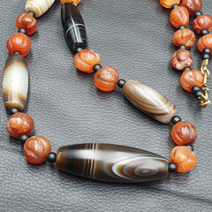 Vintage Carnelian beads Indo Tibetan Himalayan Agate necklace YMN2