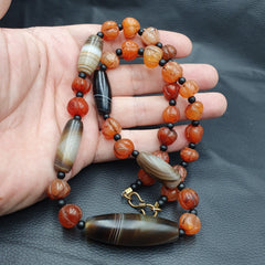 Vintage Carnelian beads Indo Tibetan Himalayan Agate necklace YMN2
