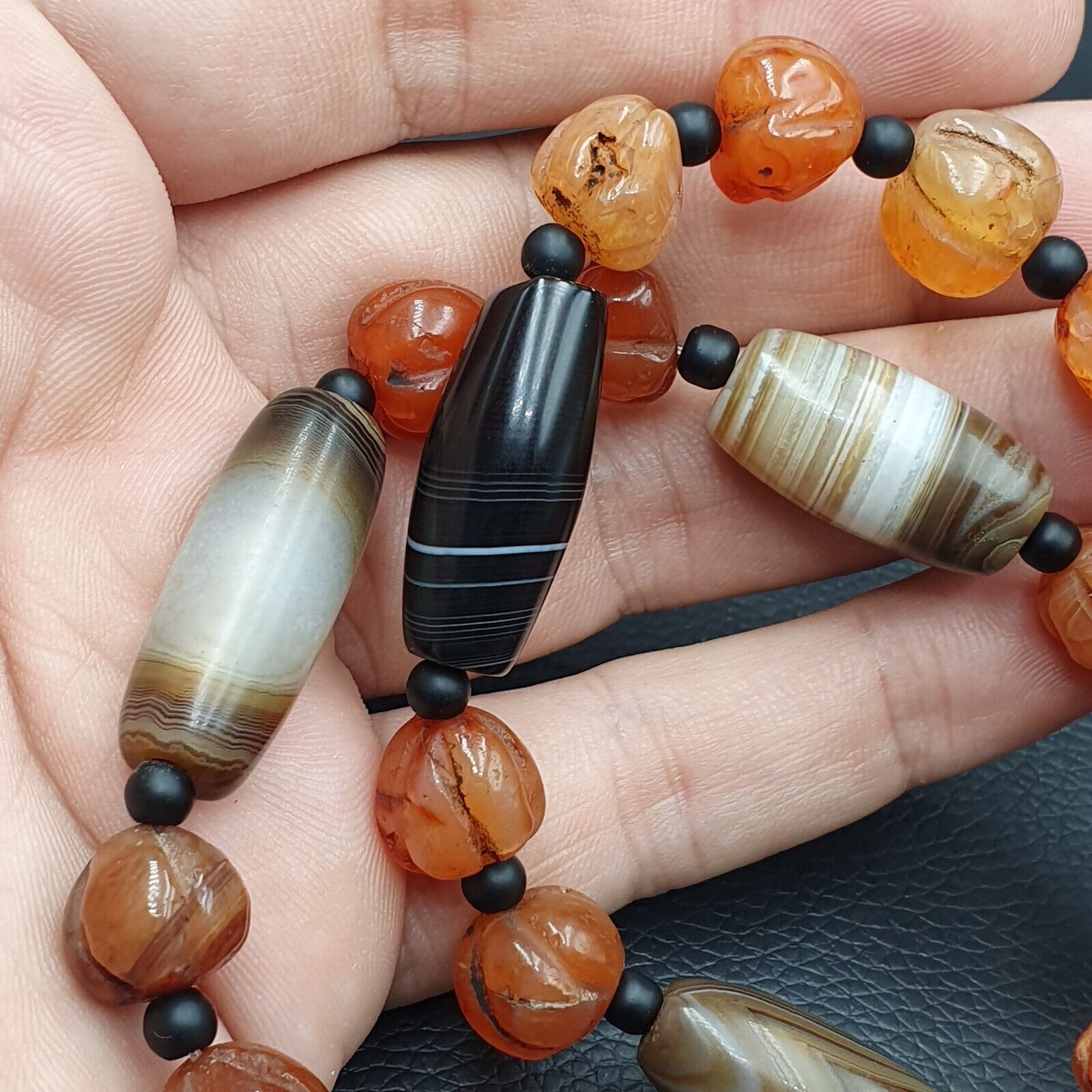 Vintage Carnelian beads Indo Tibetan Himalayan Agate necklace YMN2