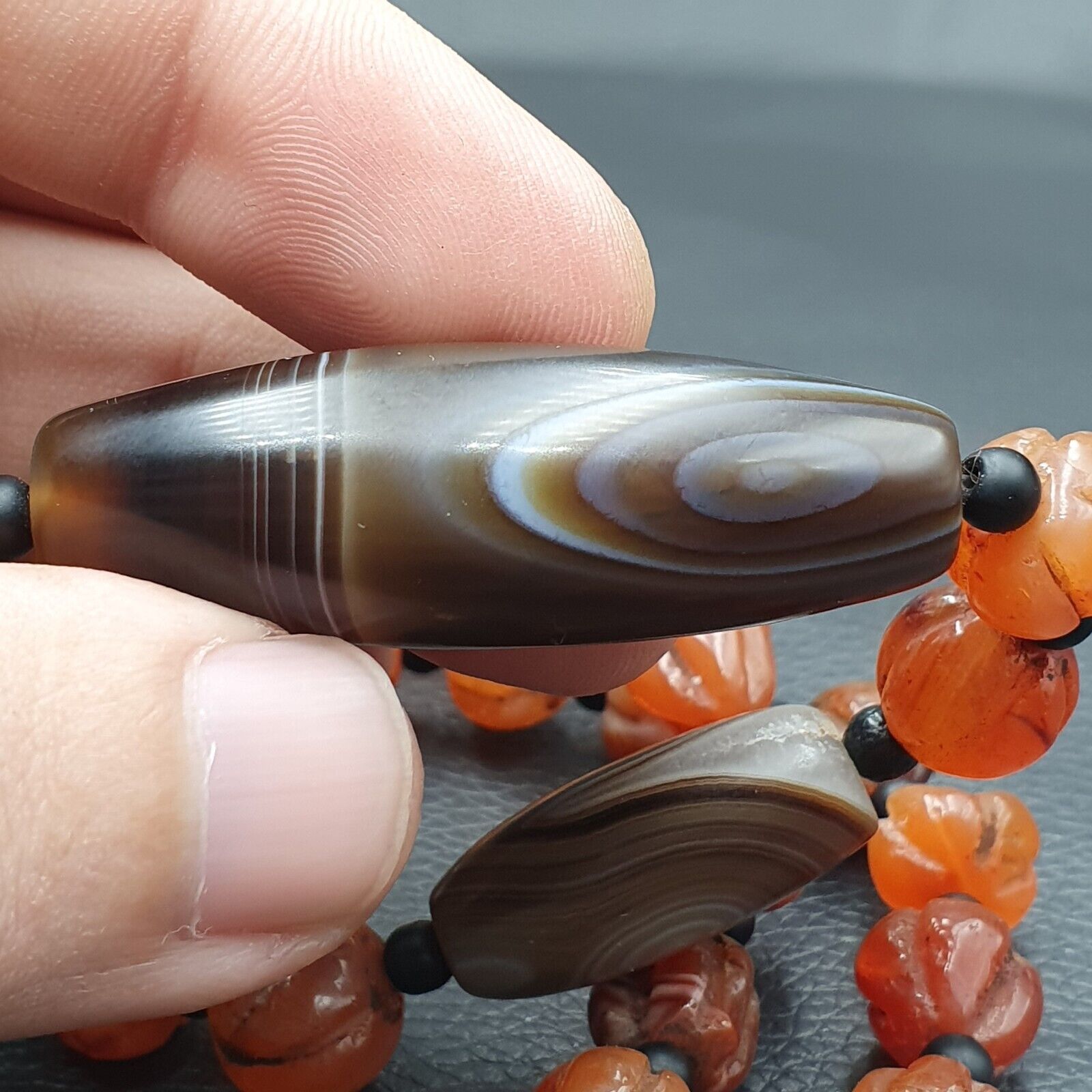 Vintage Carnelian beads Indo Tibetan Himalayan Agate necklace YMN2