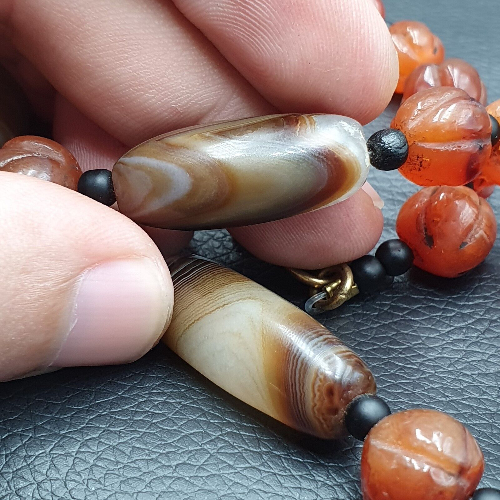 Vintage Carnelian beads Indo Tibetan Himalayan Agate necklace YMN2