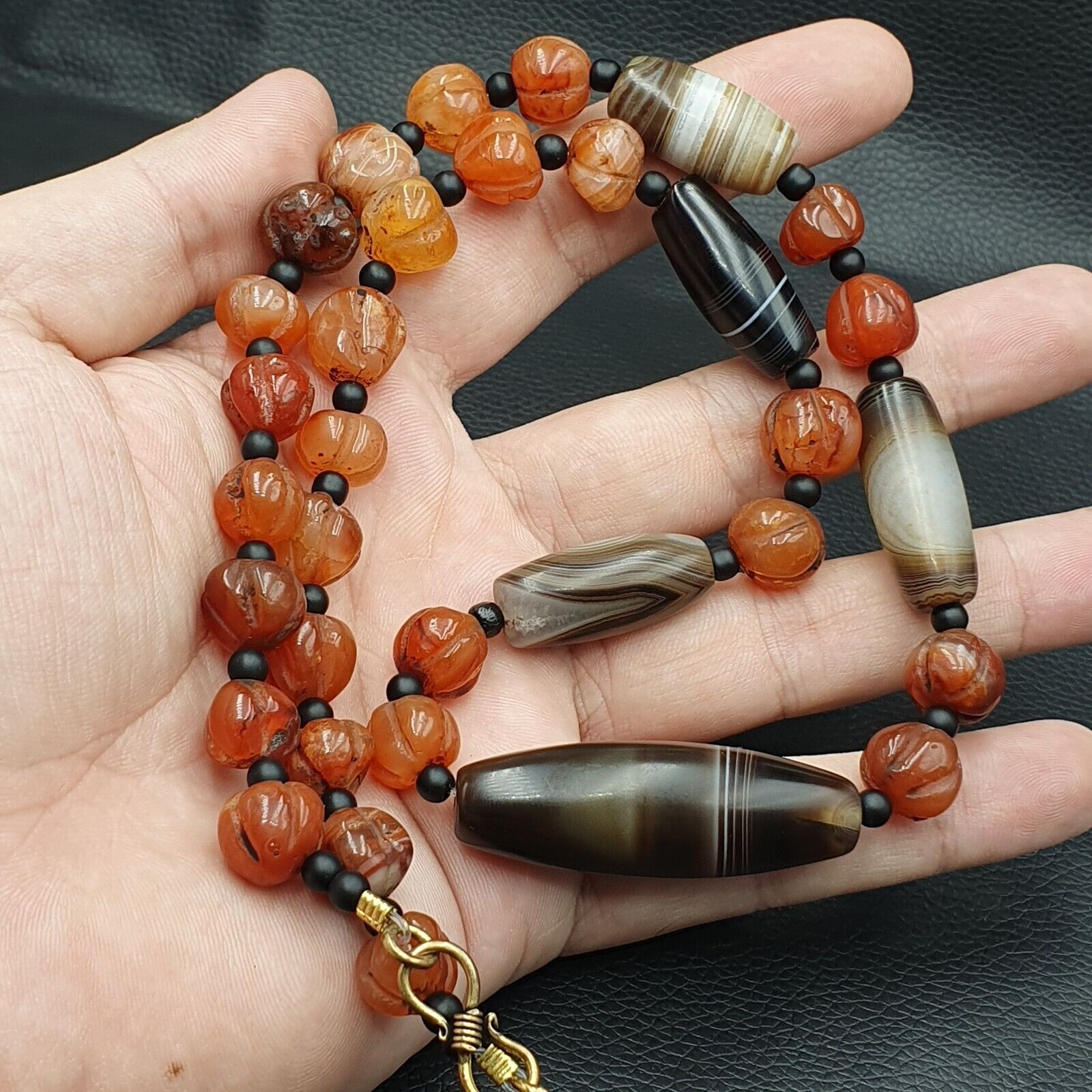 Vintage Carnelian beads Indo Tibetan Himalayan Agate necklace YMN2