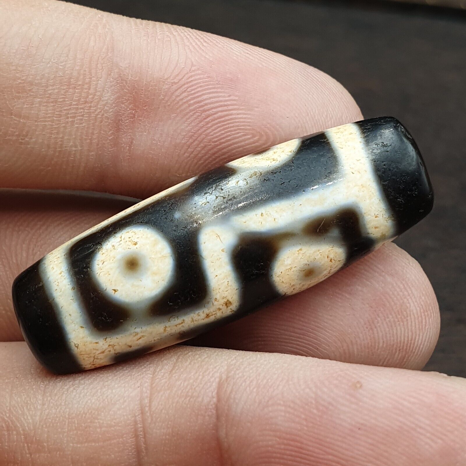 6 Eyes Tibetan dzi bead old amulet Antique Agate Tibet gzi pendant #TB41