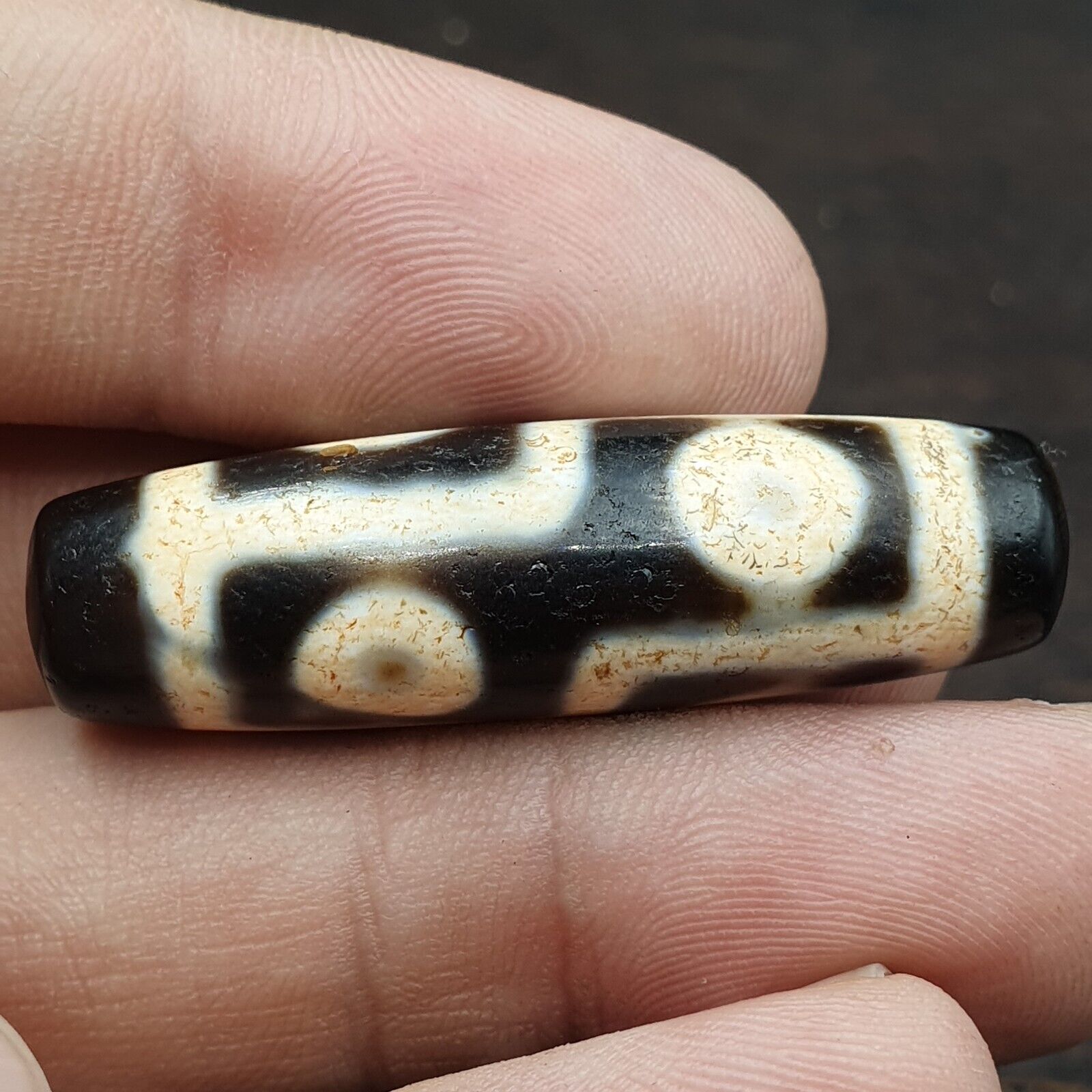 6 Eyes Tibetan dzi bead old amulet Antique Agate Tibet gzi pendant #TB41
