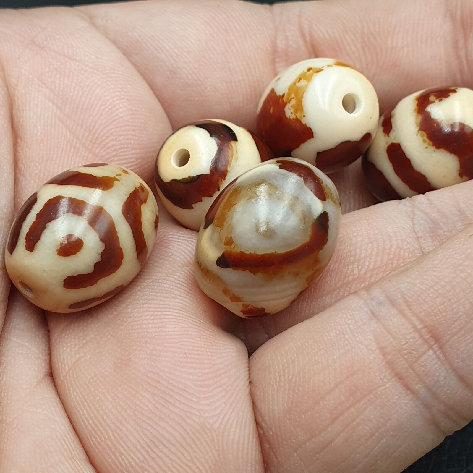 Himalayan Indo Tibetan rare Patterns Dzi Amulet Bead lot 5 beads