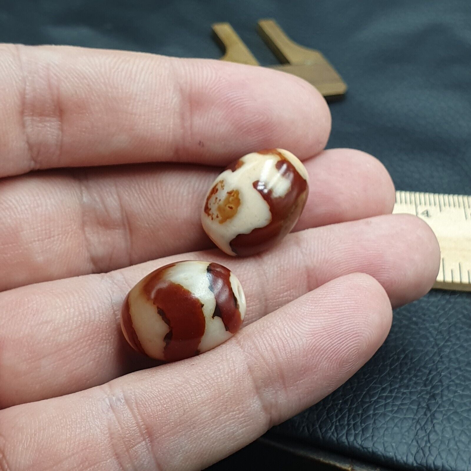 Himalayan Indo Tibetan rare Patterns Dzi Amulet Bead lot 2 beads