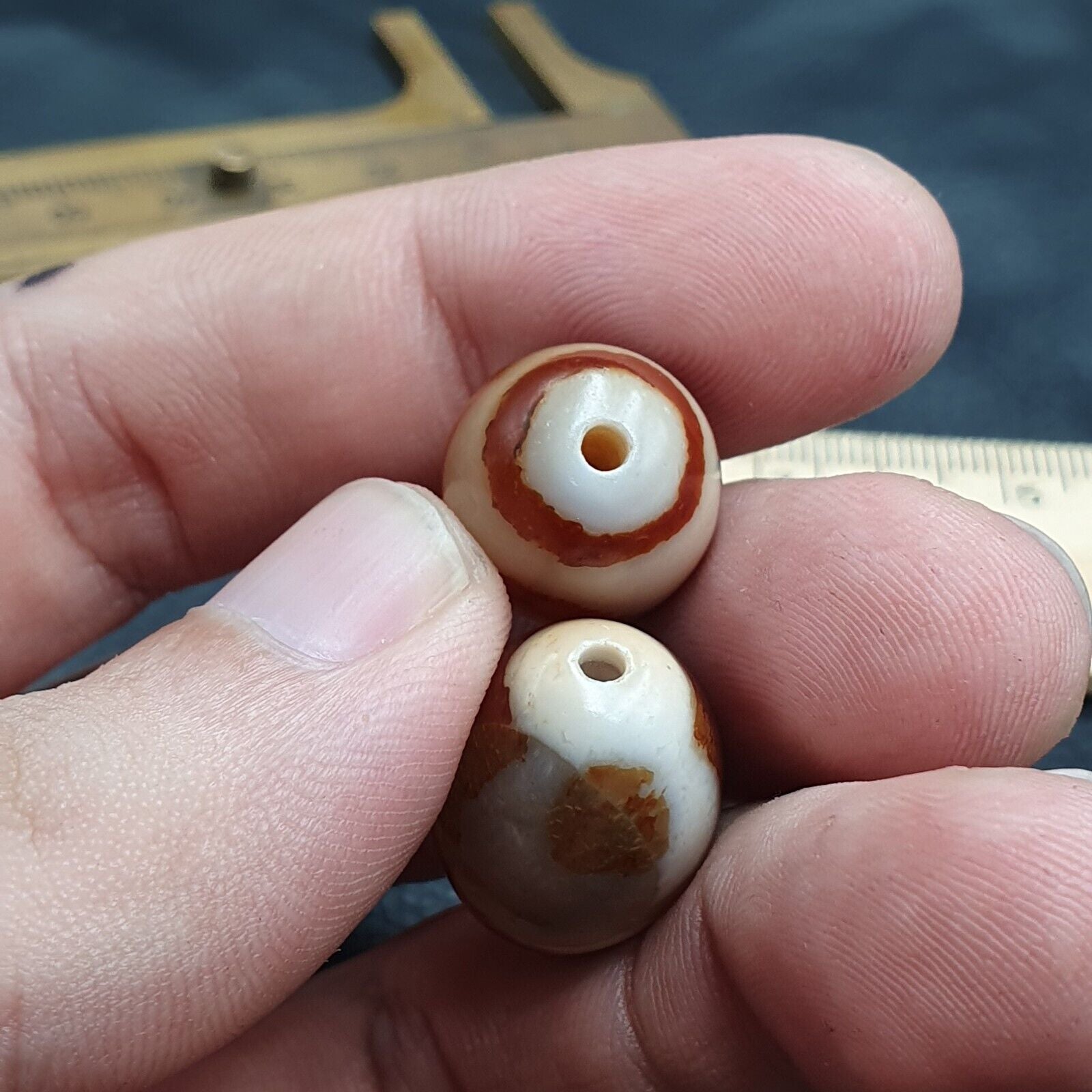 Himalayan Indo Tibetan rare Patterns Dzi Amulet Bead lot 2 beads