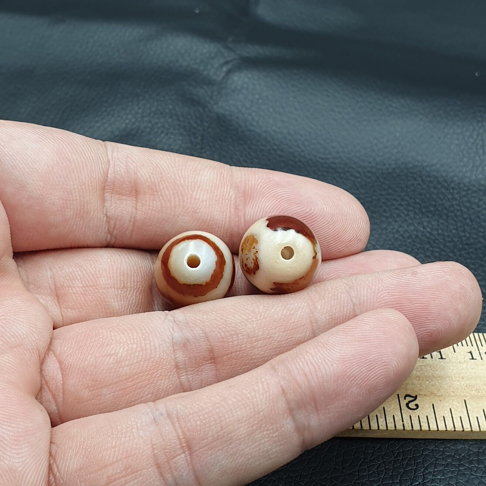 Himalayan Indo Tibetan rare Patterns Dzi Amulet Bead lot 2 beads