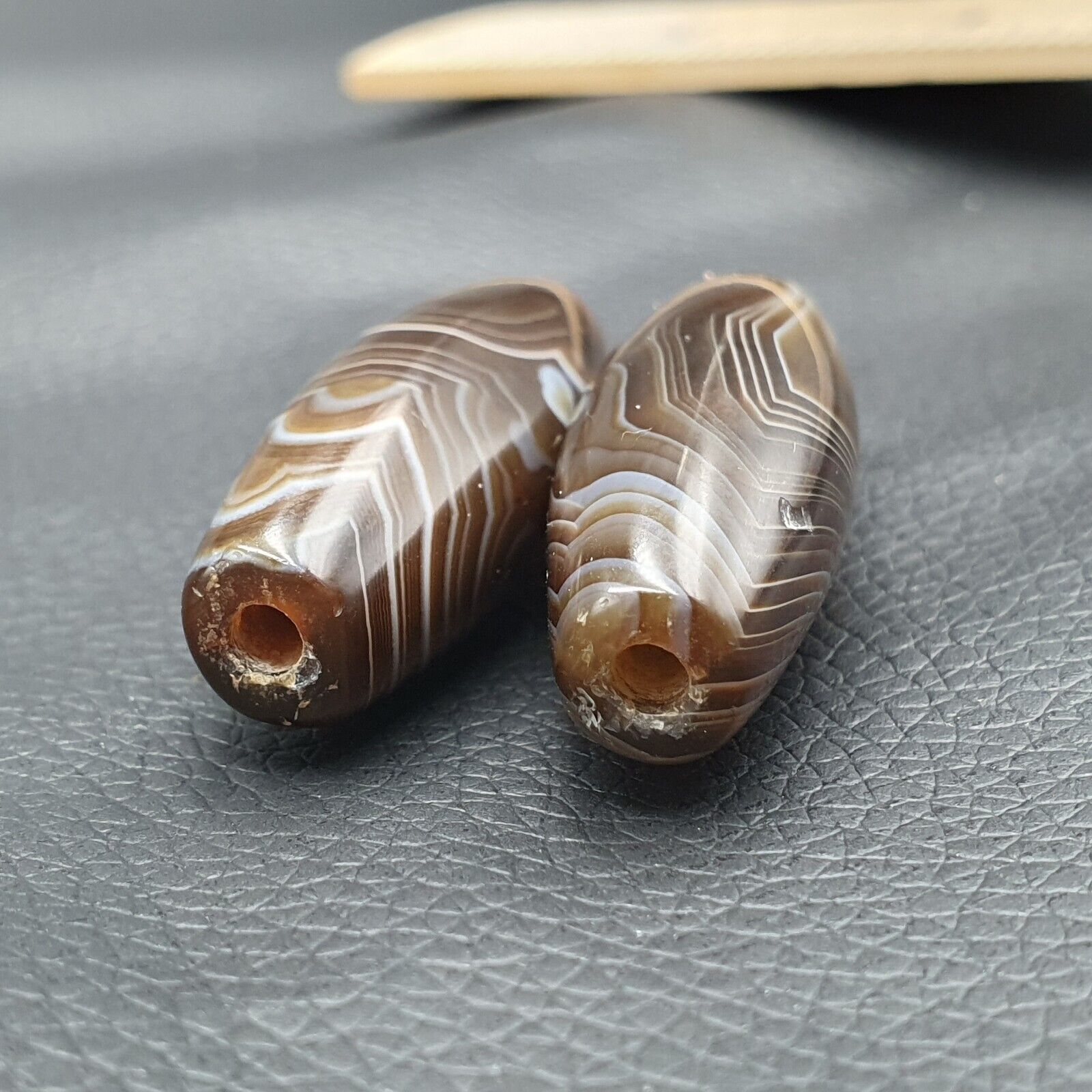 2 Old Yemeni Agate Natural Rare pattern African Banded Agate Bead  YM-52