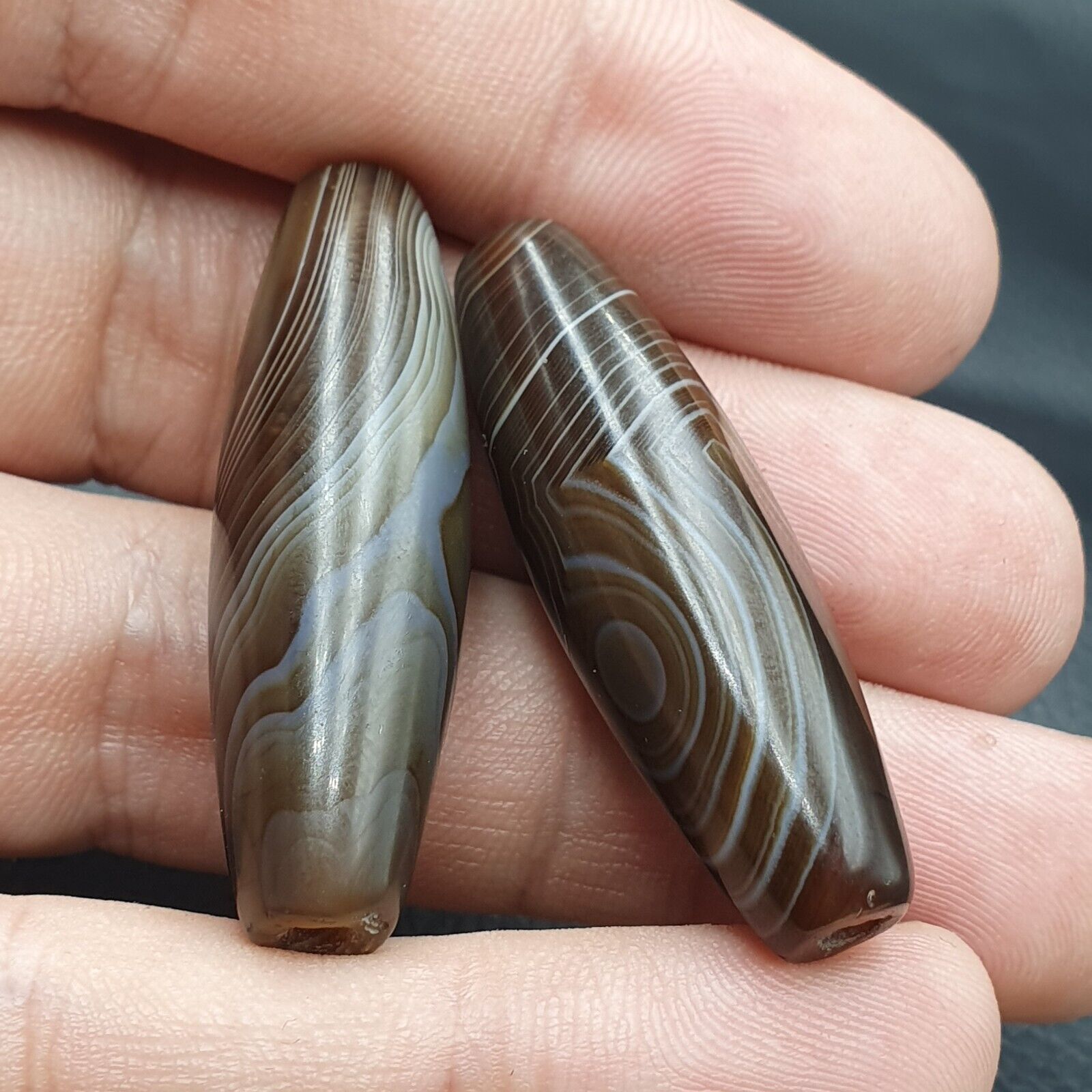 2 Old Yemeni Agate Natural Rare pattern African Banded Agate Bead  YM-52