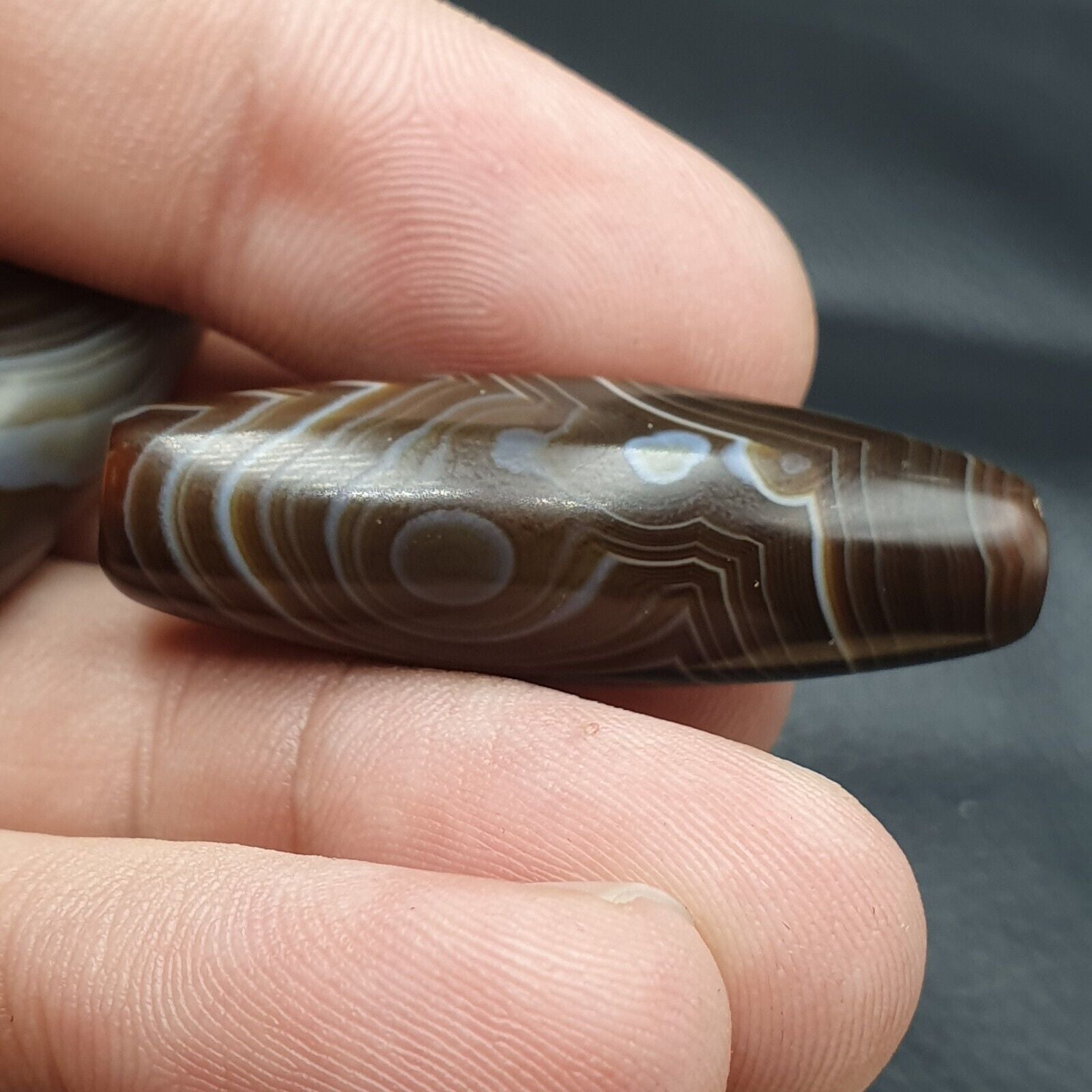2 Old Yemeni Agate Natural Rare pattern African Banded Agate Bead  YM-52