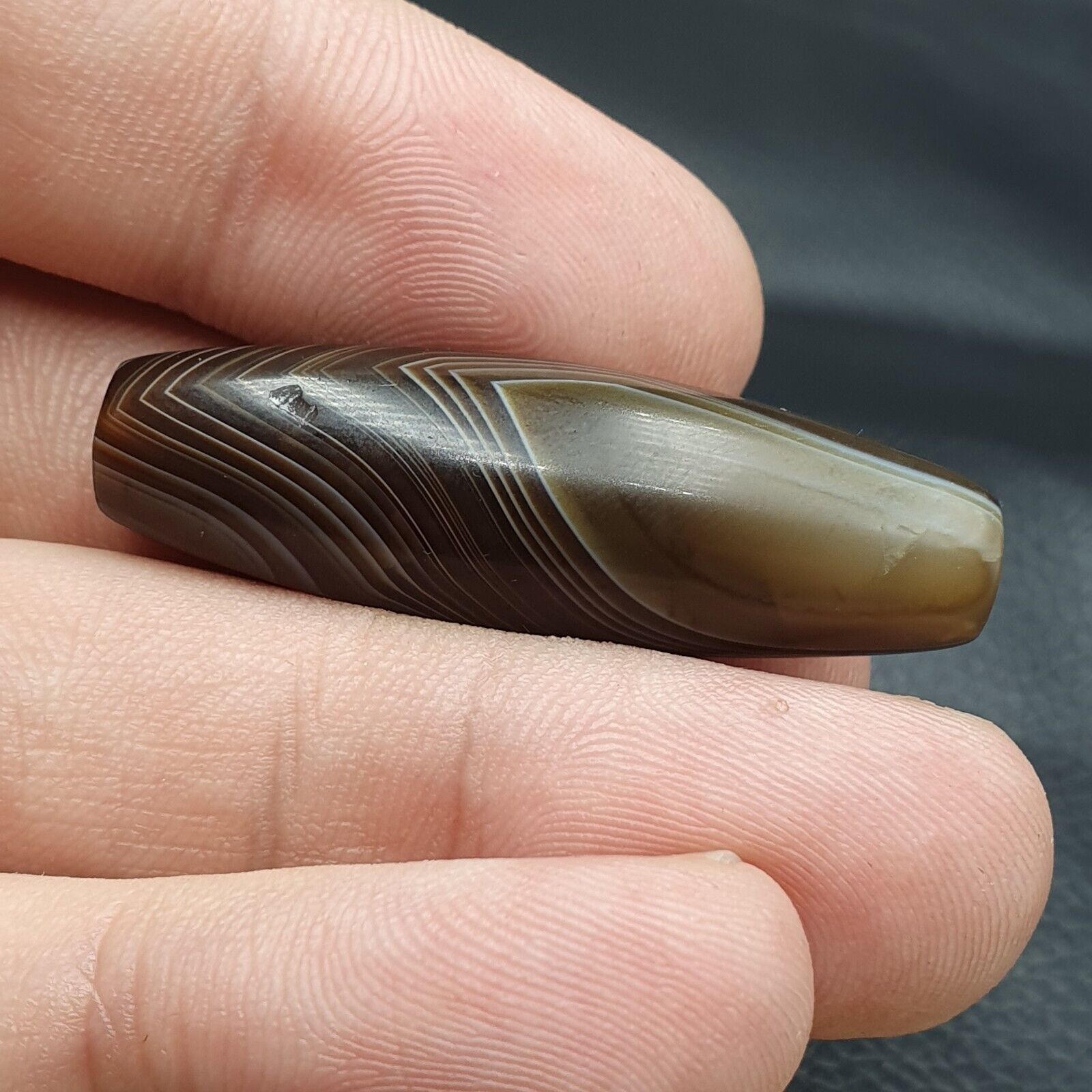 2 Old Yemeni Agate Natural Rare pattern African Banded Agate Bead  YM-52