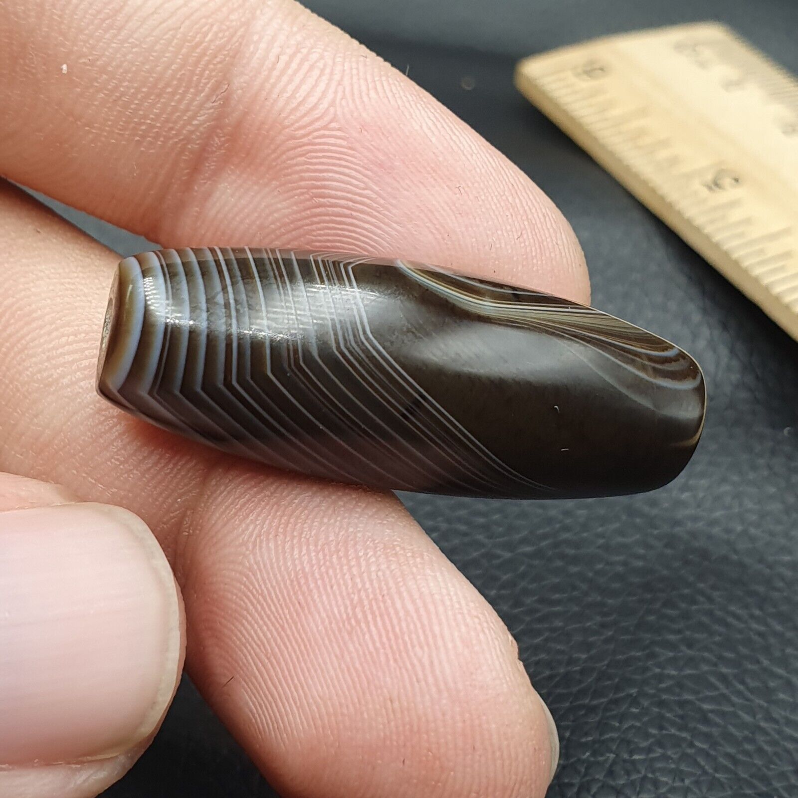 2 Old Yemeni Agate Natural Rare pattern African Banded Agate Bead  YM-52