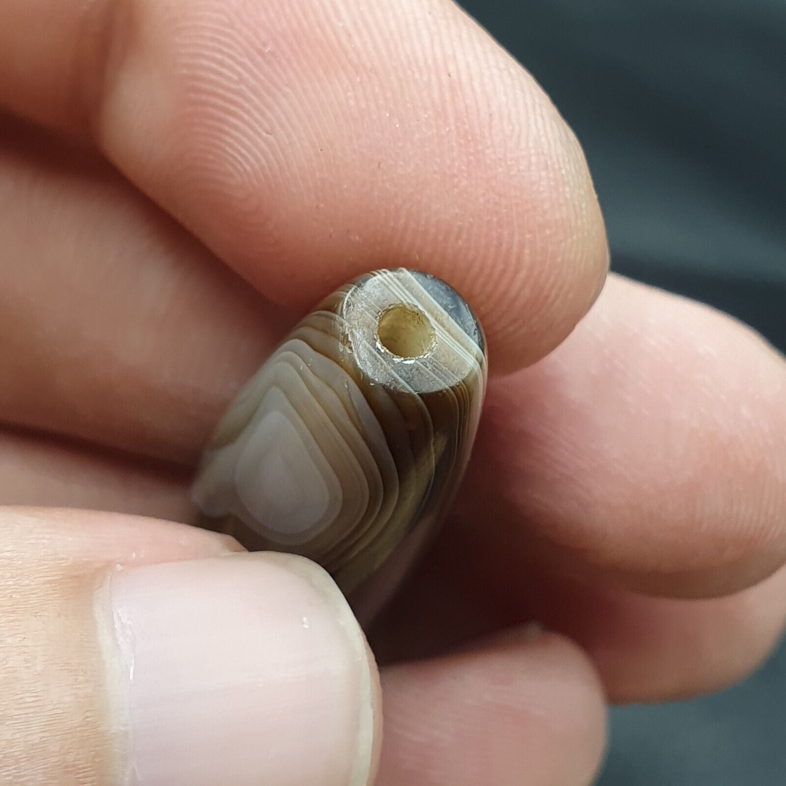 2 Old Yemeni Agate Natural Rare pattern African Banded Agate Bead  YM-52