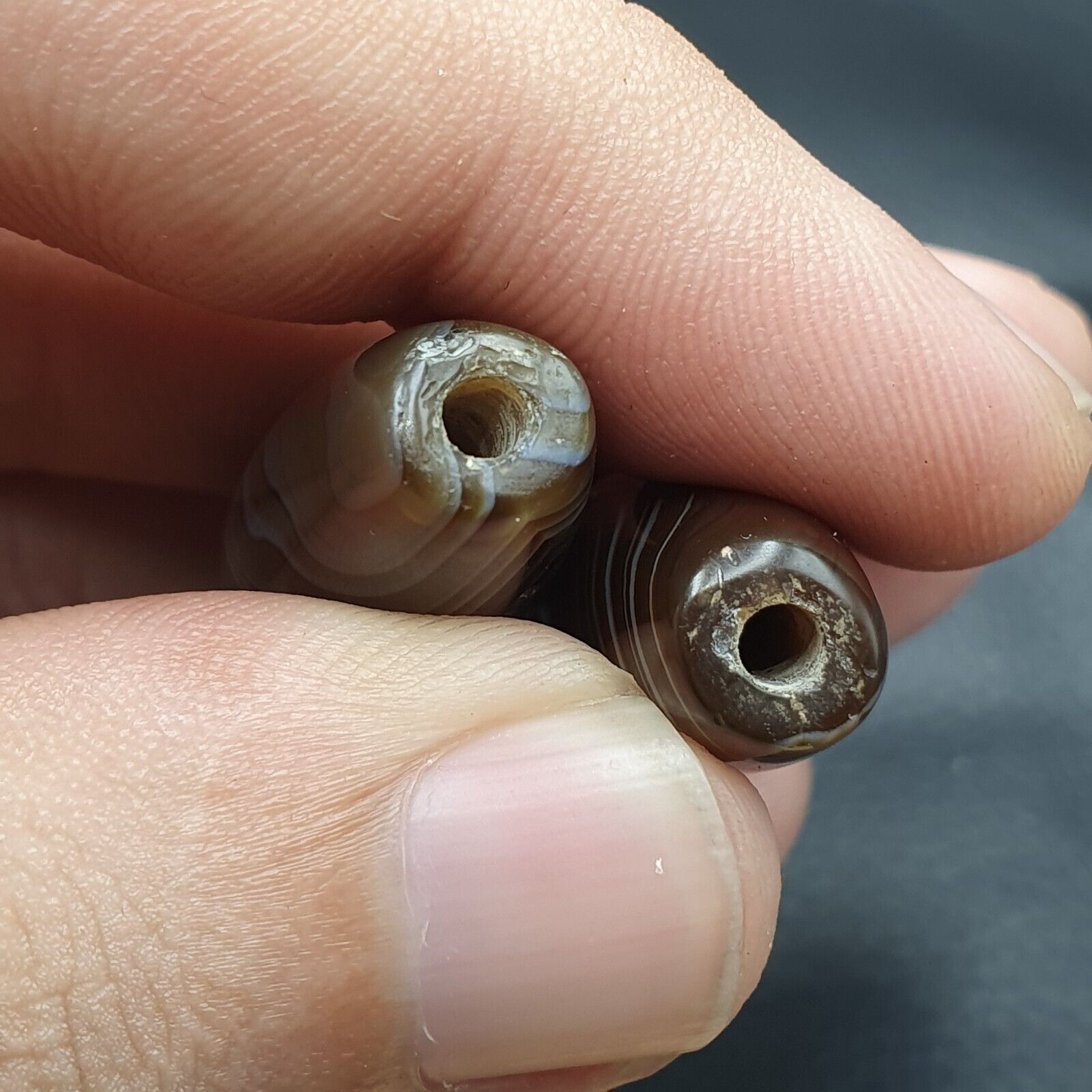 2 Old Yemeni Agate Natural Rare pattern African Banded Agate Bead  YM-52