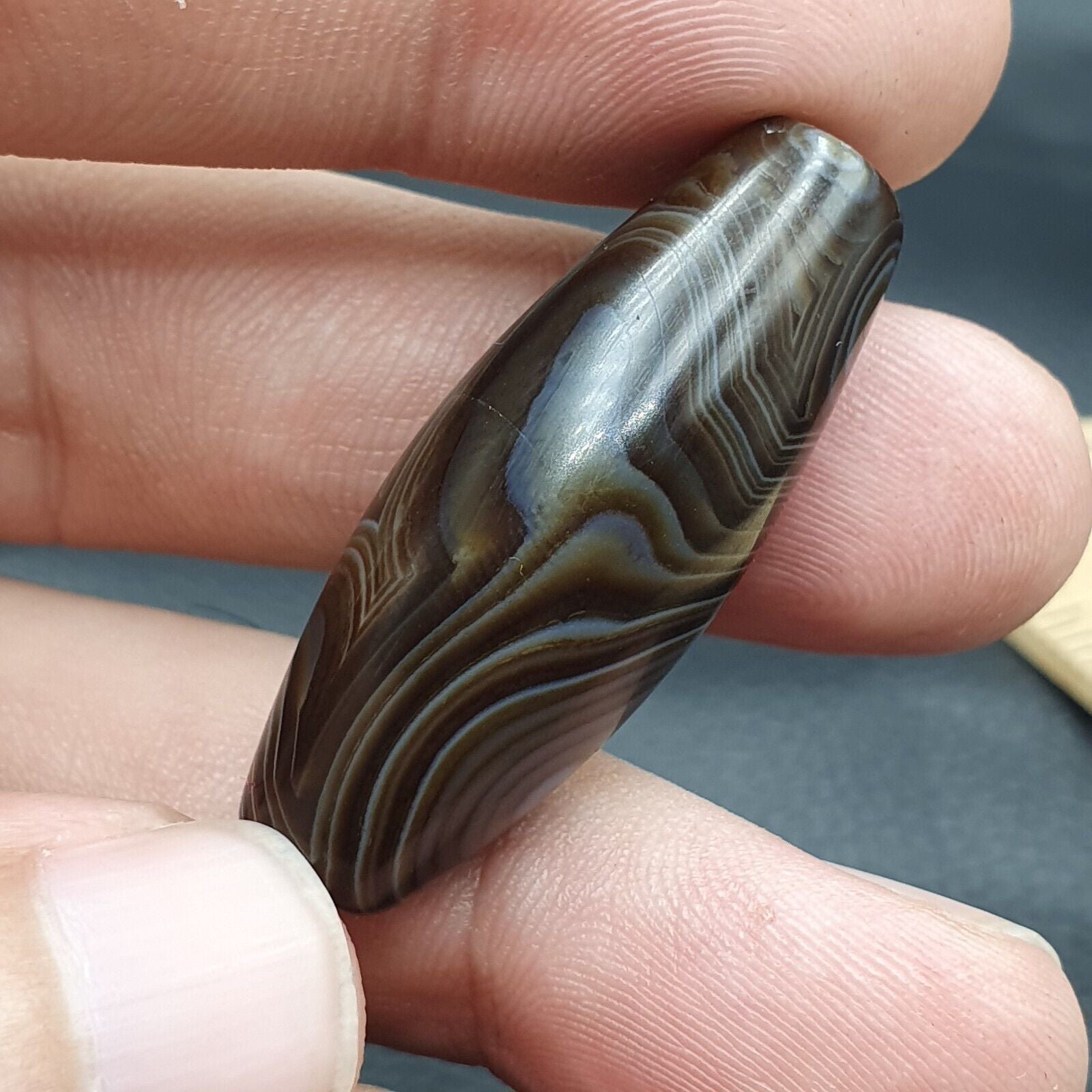 2 Old Yemeni Agate Natural Rare pattern African Banded Agate Bead  YM-52