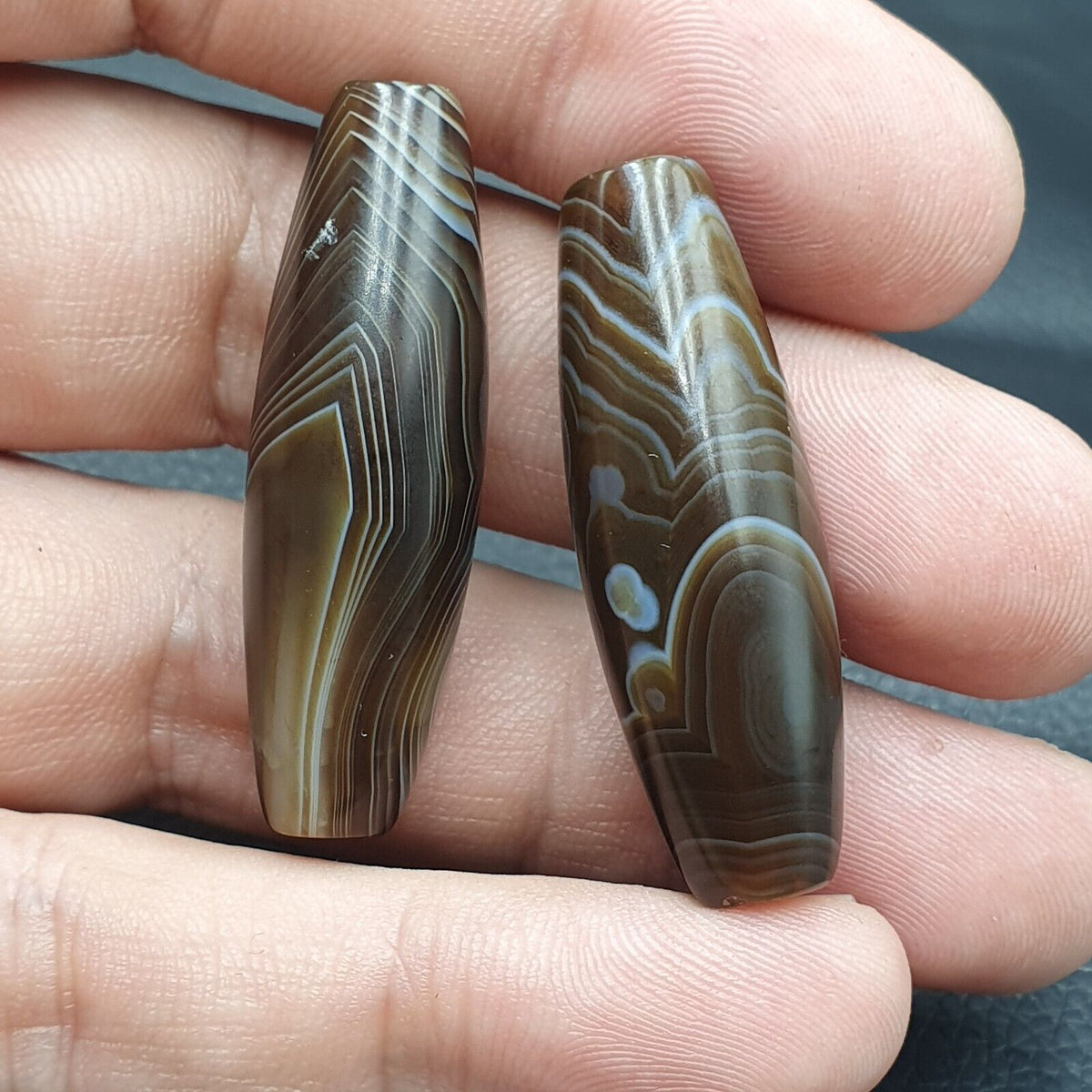 2 Old Yemeni Agate Natural Rare pattern African Banded Agate Bead  YM-52
