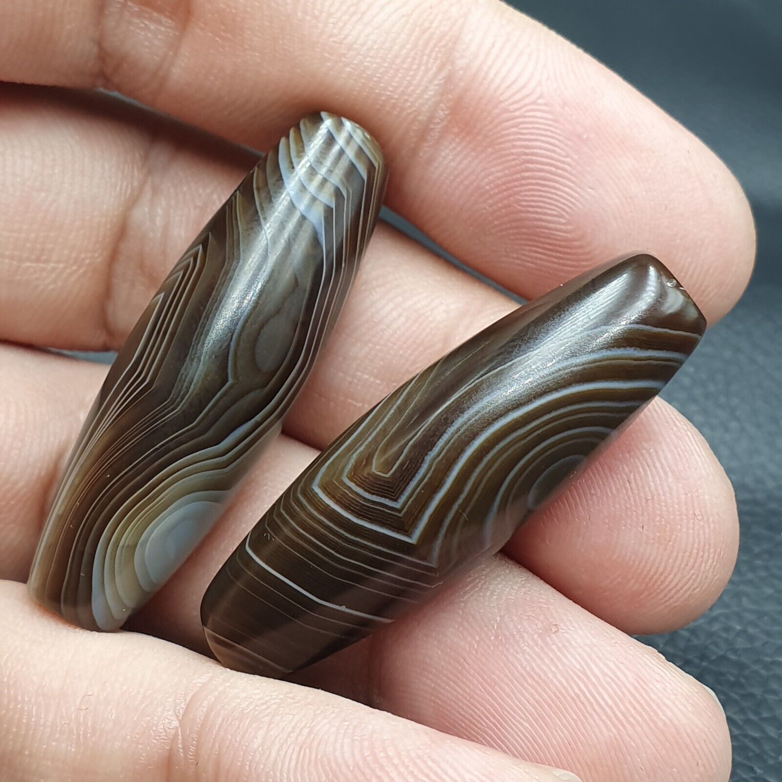 2 Old Yemeni Agate Natural Rare pattern African Banded Agate Bead  YM-52