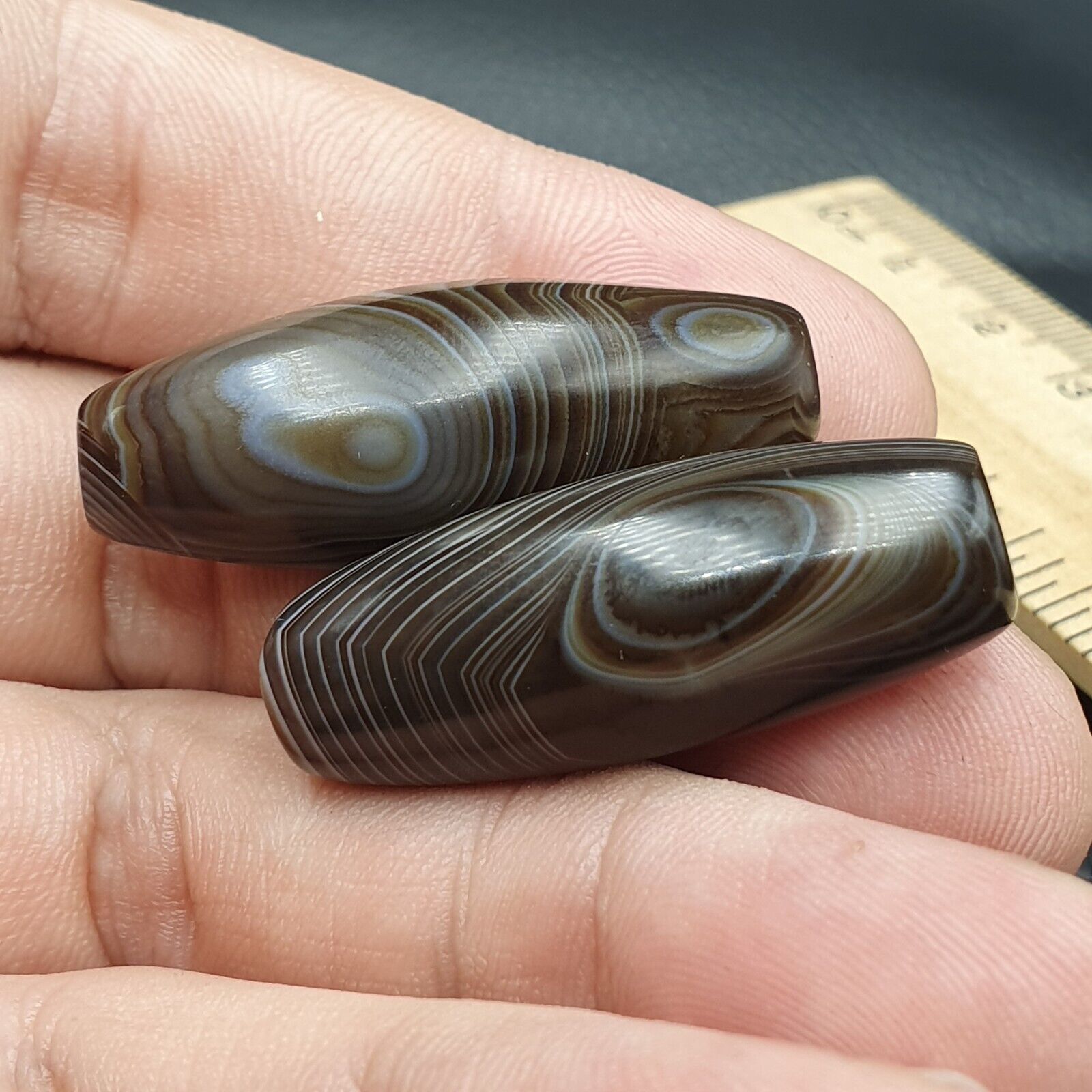 2 Old Yemeni Agate Natural Rare pattern African Banded Agate Bead  YM-52