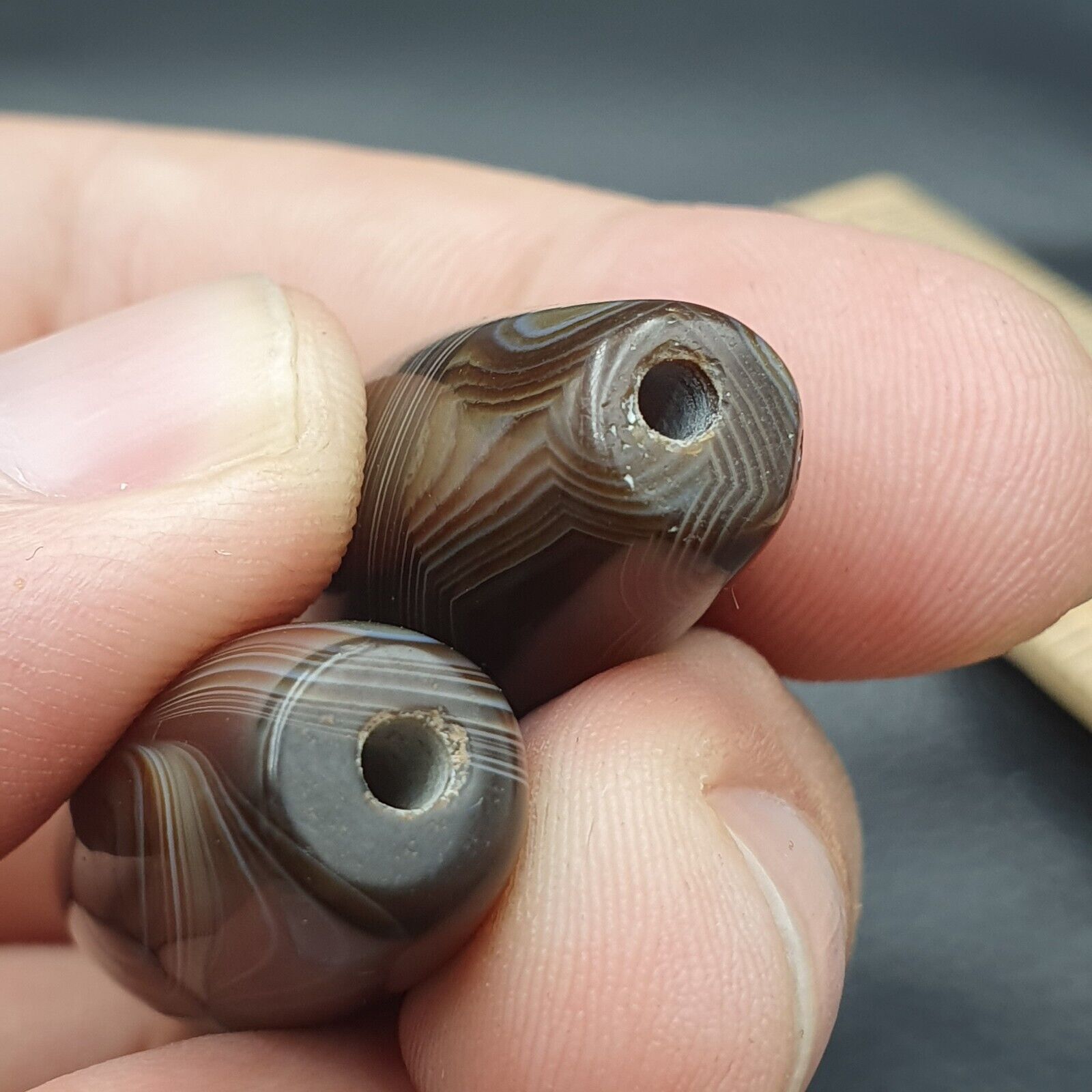 2 Old Yemeni Agate Natural Rare pattern African Banded Agate Bead  YM-52