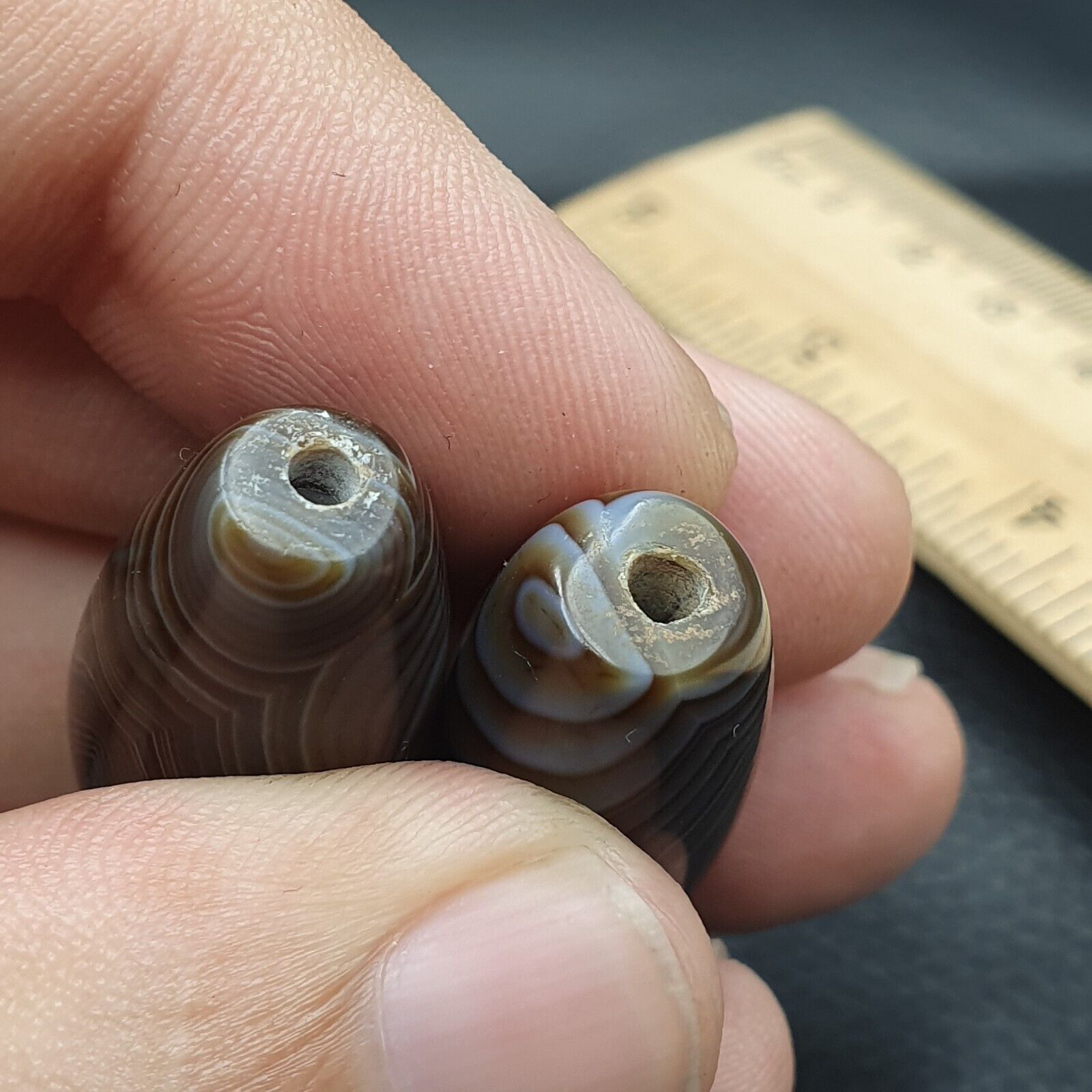 2 Old Yemeni Agate Natural Rare pattern African Banded Agate Bead  YM-52