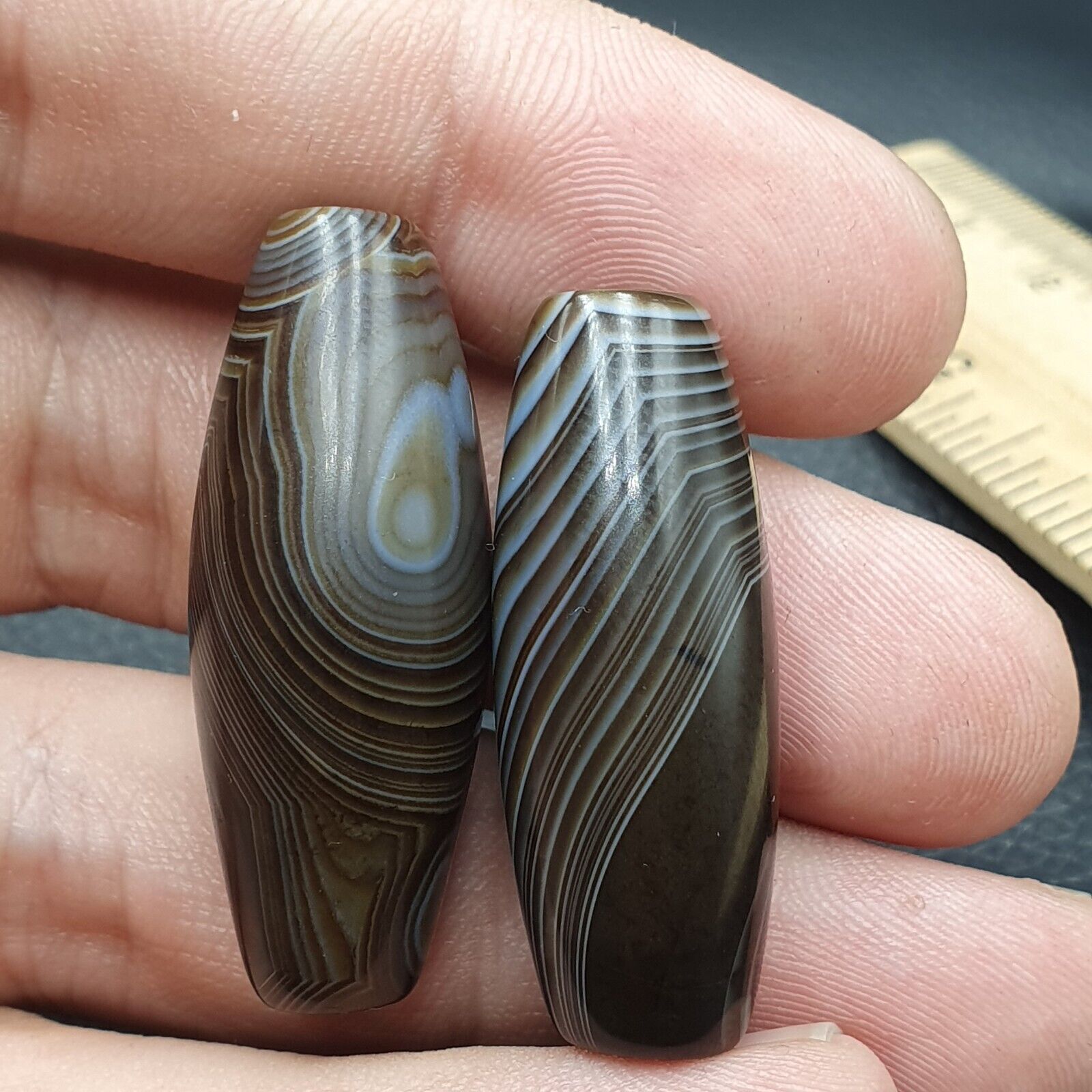2 Old Yemeni Agate Natural Rare pattern African Banded Agate Bead  YM-52