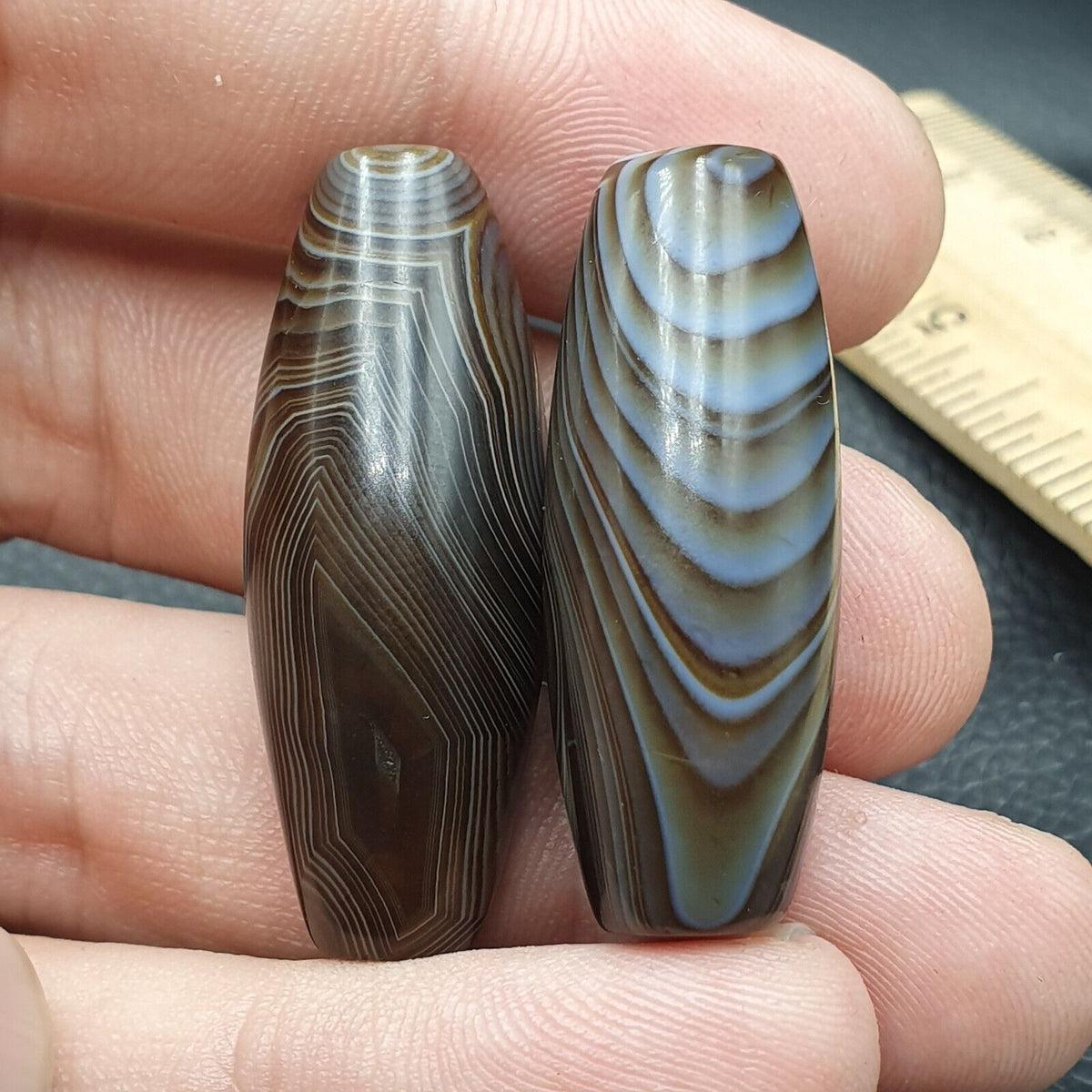 2 Old Yemeni Agate Natural Rare pattern African Banded Agate Bead  YM-52