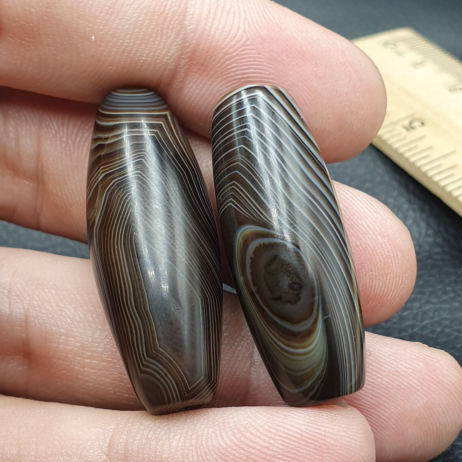 2 Old Yemeni Agate Natural Rare pattern African Banded Agate Bead  YM-52