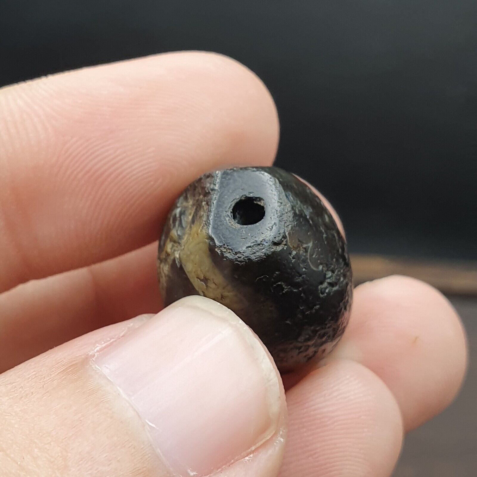 Ancient Suleimani black Agate Agate Bead ,Antique Rare Himalayan agate bead