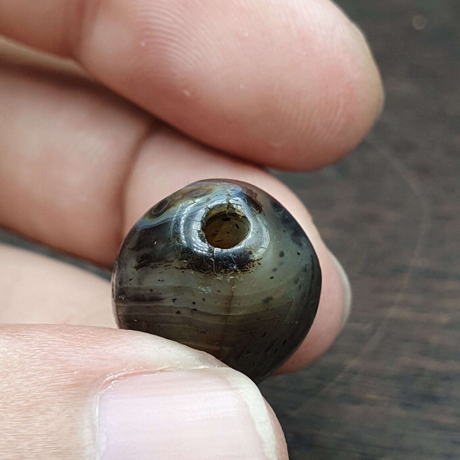 Ancient Suleimani gray Agate Agate Bead ,Antique Rare Himalayan agate bead