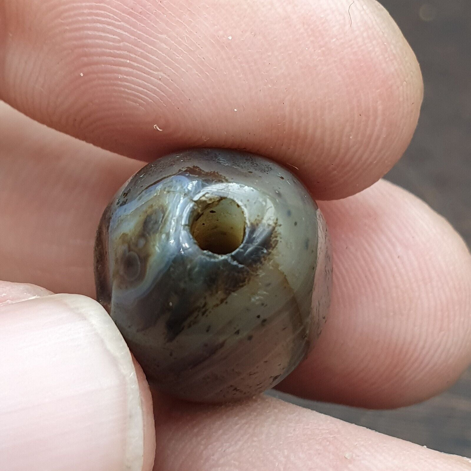 Ancient Suleimani gray Agate Agate Bead ,Antique Rare Himalayan agate bead