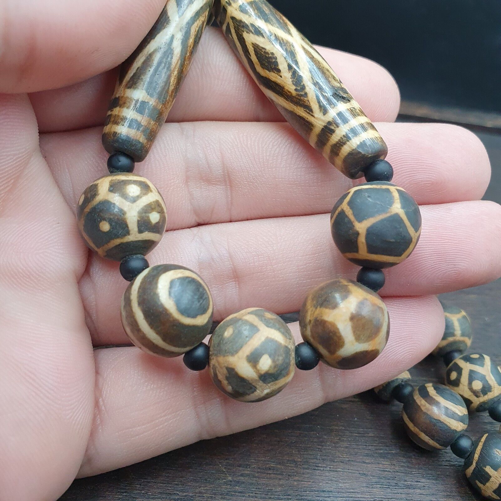 South Asian Burmese Antique Trade Pumtek petrified Wood Beads 20th CE