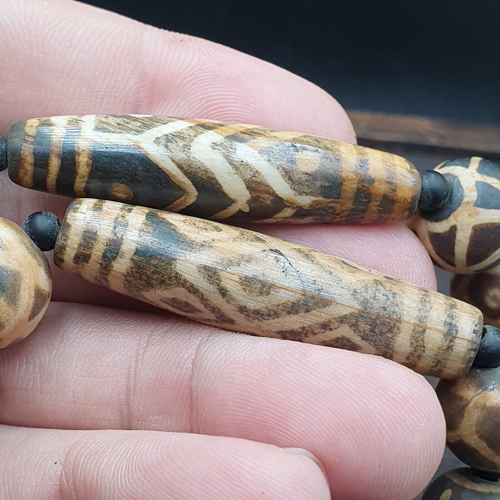 South Asian Burmese Antique Trade Pumtek petrified Wood Beads 20th CE