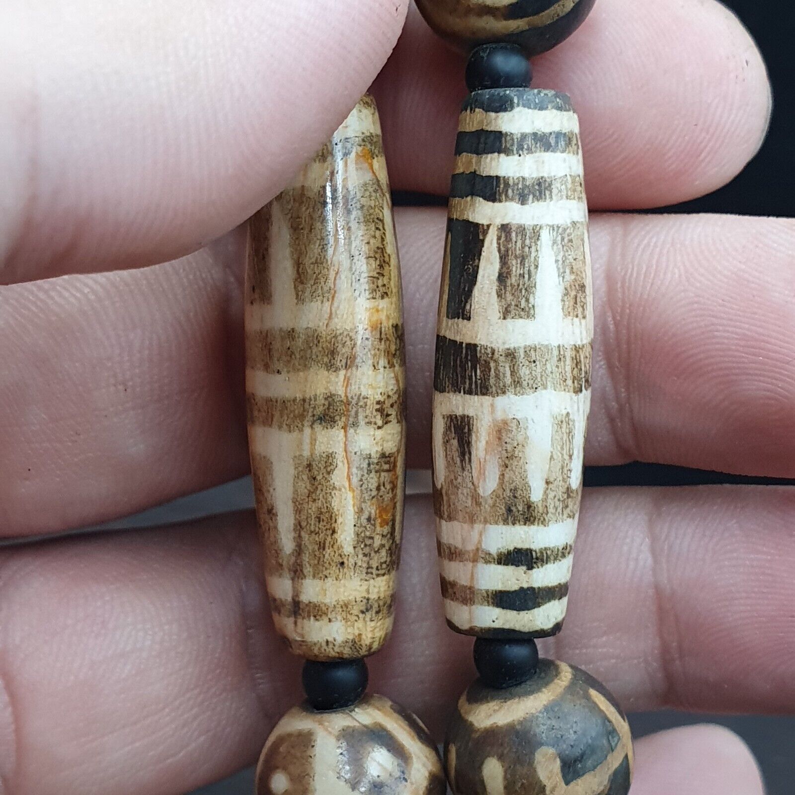 South Asian Burmese Antique Trade Pumtek petrified Wood Beads 20th CE