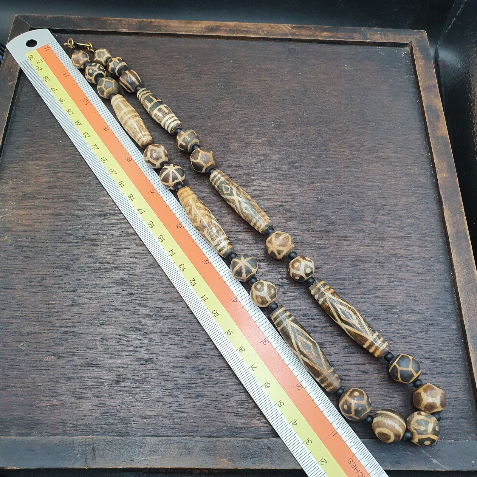South Asian Burmese Antique Trade Pumtek petrified Wood Beads 20th CE