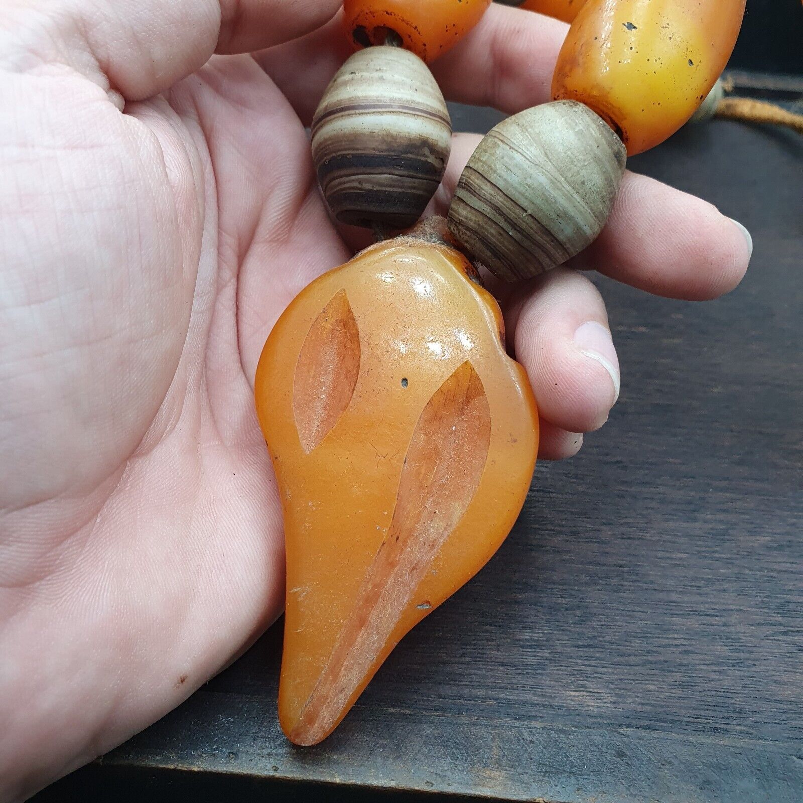 Moroccan Berber Handcrafted Resin Amber Vintage Jewelry African Necklace