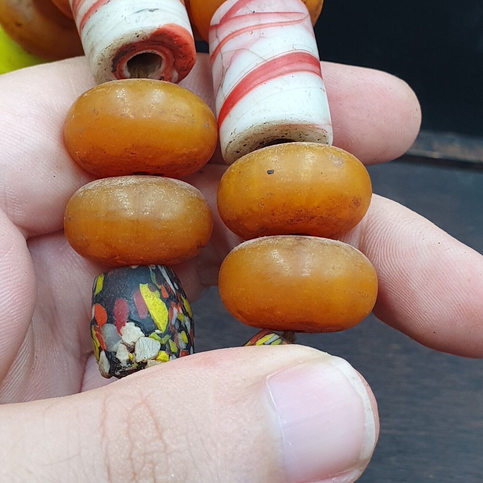Moroccan Handcrafted Resin Amber Glass Vintage Jewelry African Necklace