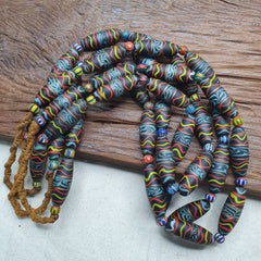 Vintage Floral Fancy Venetian Style Trade Chevron glass Beads  | LONG STRAND