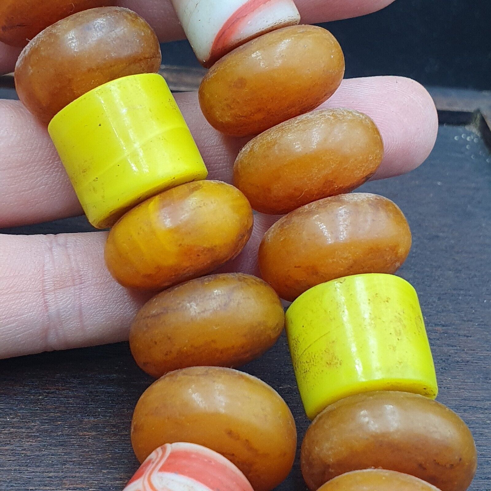 Moroccan Handcrafted Resin Amber Glass Vintage Jewelry African Necklace