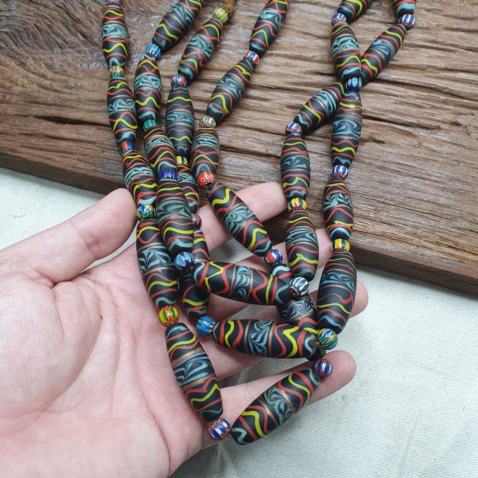 Vintage Floral Fancy Venetian Style Trade Chevron glass Beads  | LONG STRAND