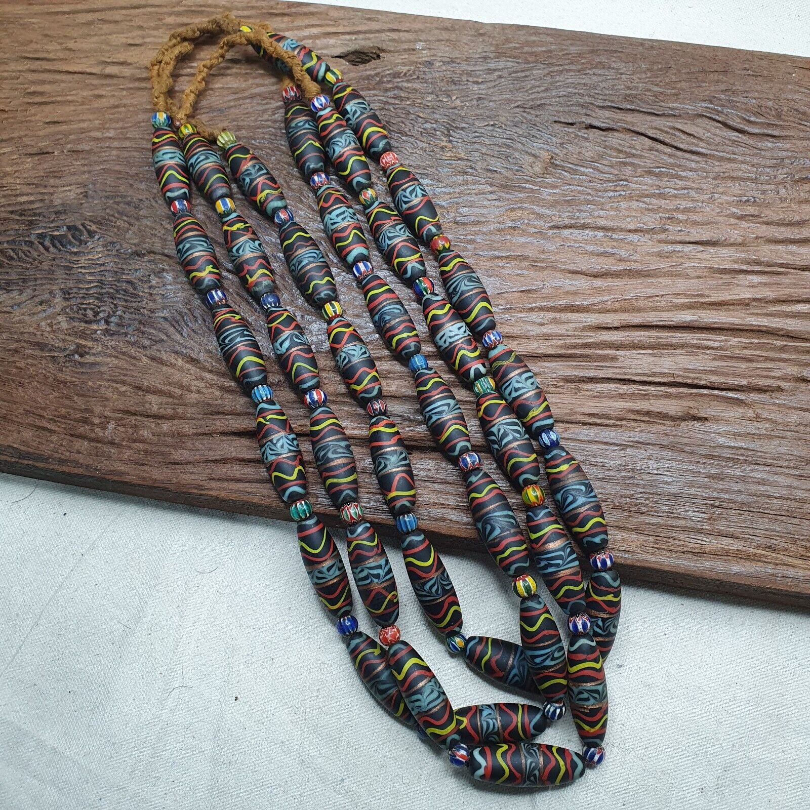 Vintage Floral Fancy Venetian Style Trade Chevron glass Beads  | LONG STRAND