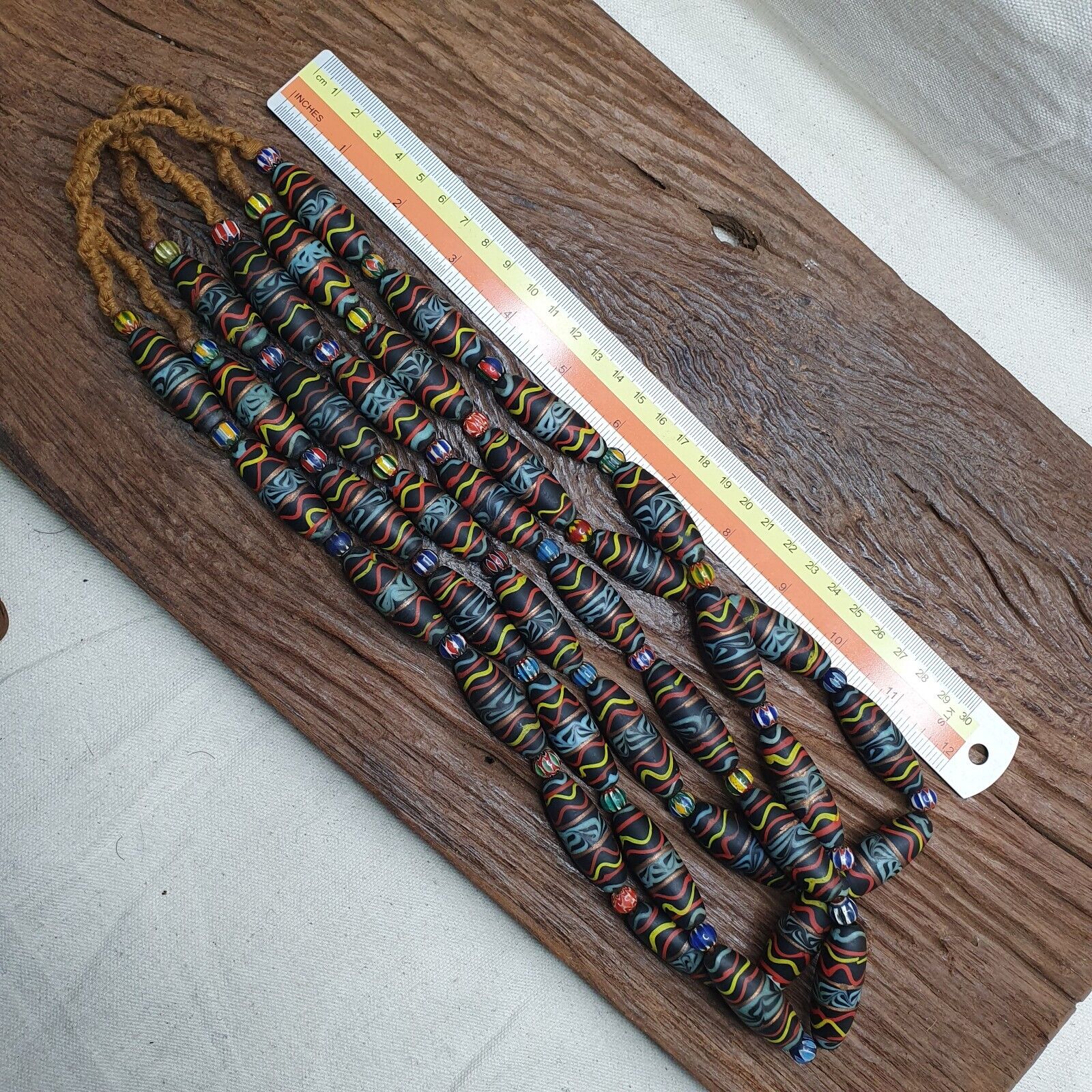 Vintage Floral Fancy Venetian Style Trade Chevron glass Beads  | LONG STRAND