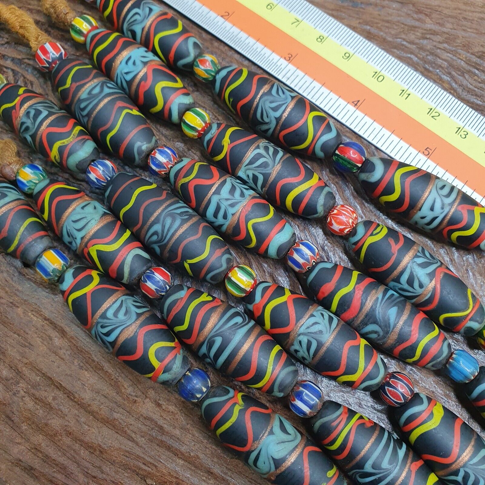 Vintage Floral Fancy Venetian Style Trade Chevron glass Beads  | LONG STRAND